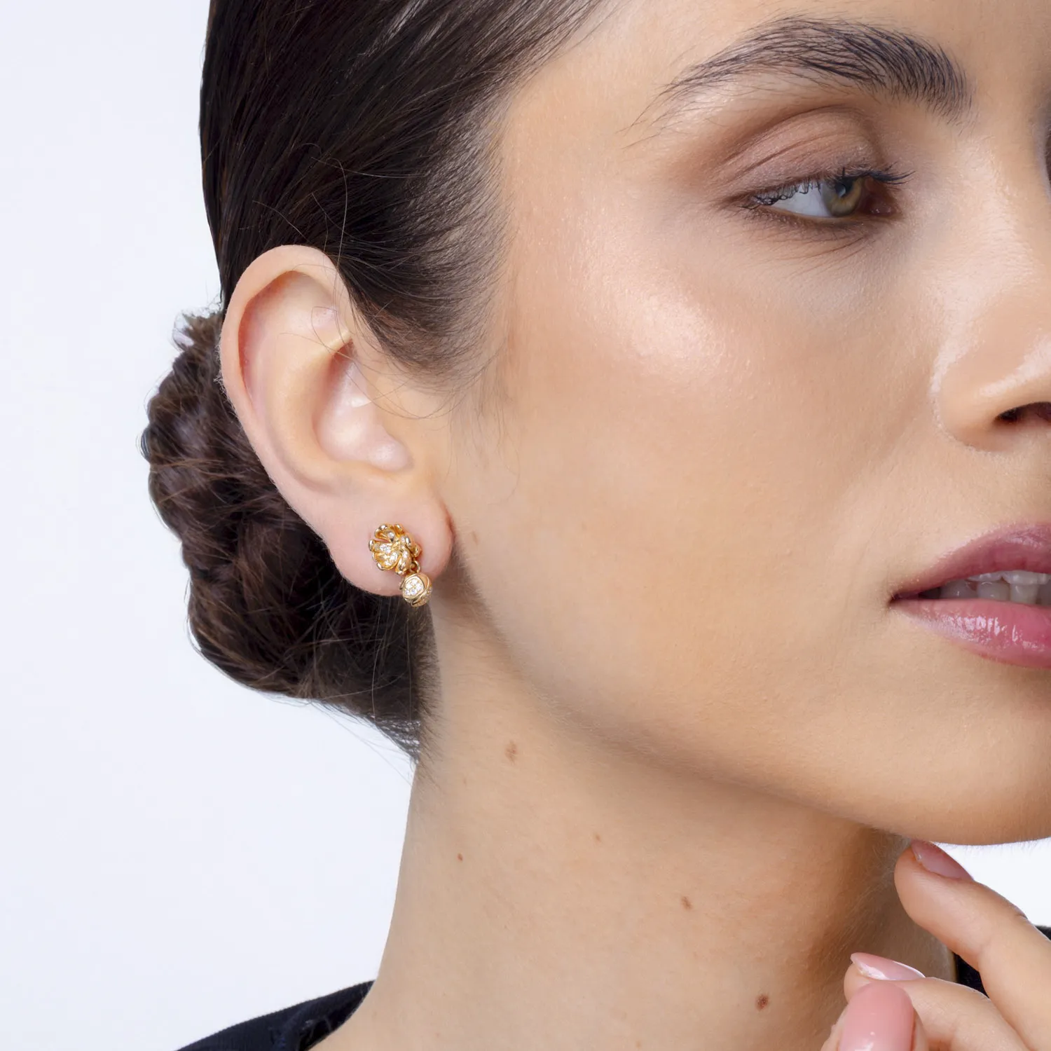 Cercei floare de tei din aur galben cu diamante de 0.35ct — imaginea 4