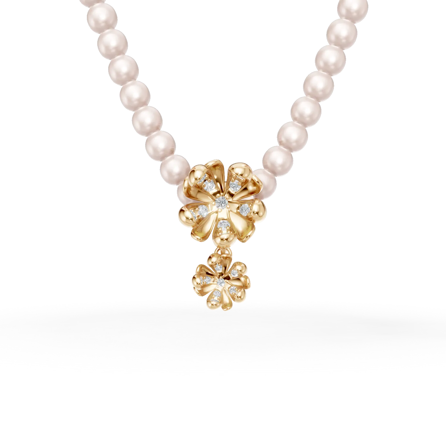 Colier cu pandantiv floare de tei din aur galben cu perle de cultura de 46.15ct si diamante de 0.12ct