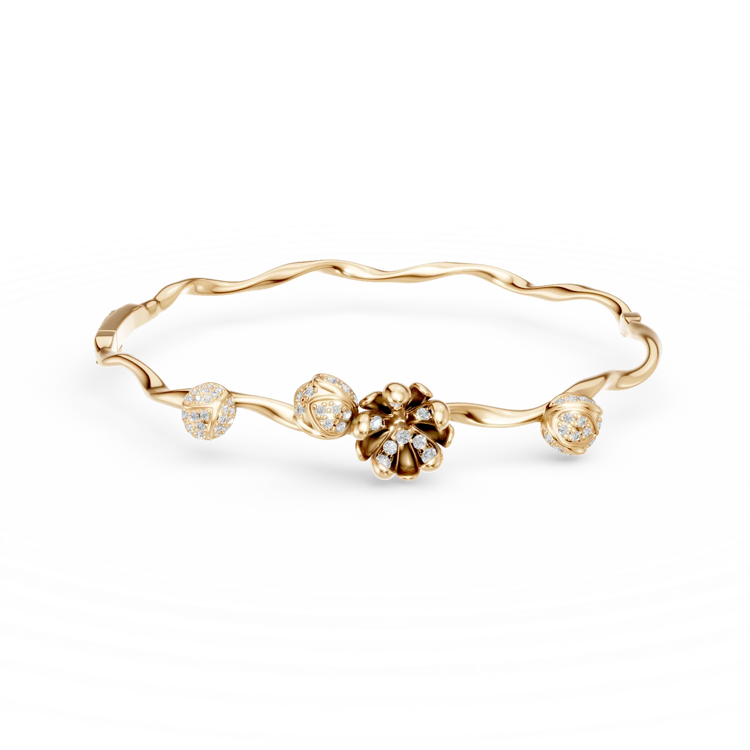 Teilor Bratara fixa flori de tei din aur galben cu diamante de 0.33ct