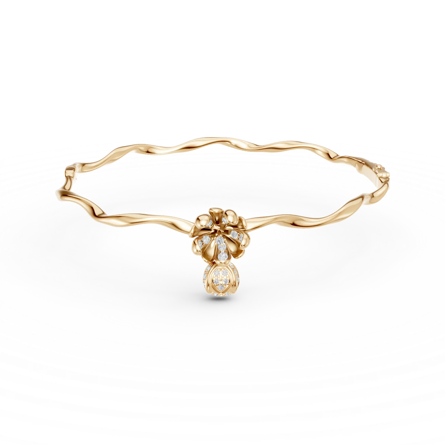 Bratara fixa flori de tei din aur galben cu diamante de 0.17ct