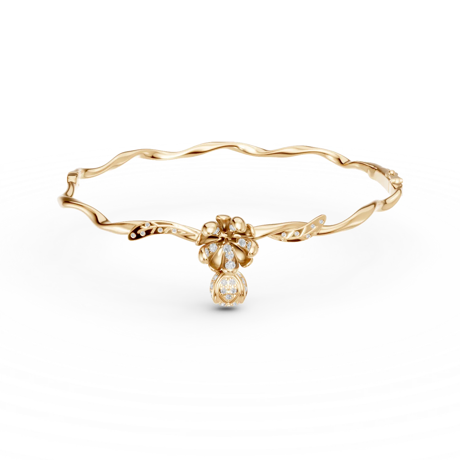 Bratara fixa flori de tei din aur galben cu diamante de 0.18ct