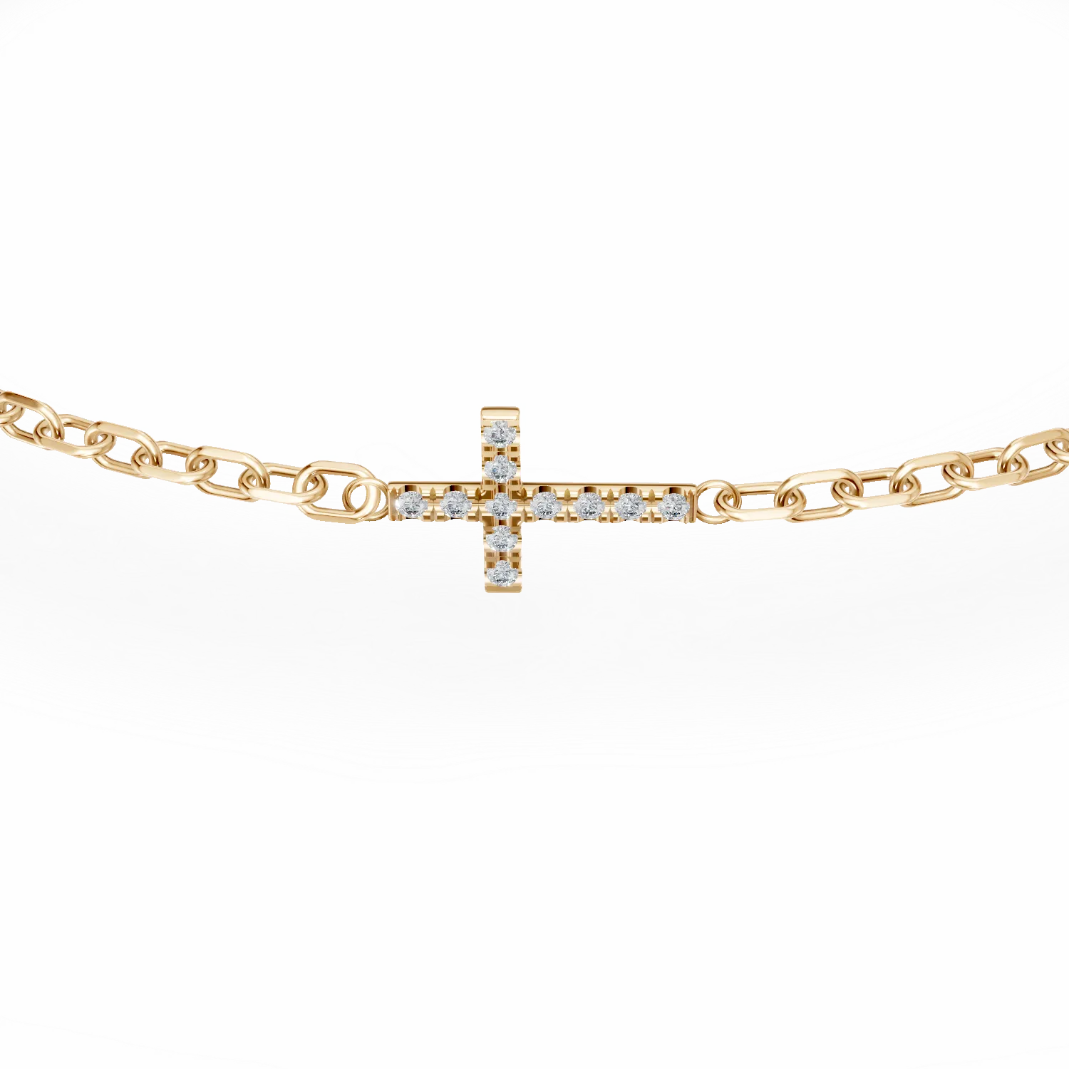 Bratara cu cruce din aur galben cu diamante de 0.06ct