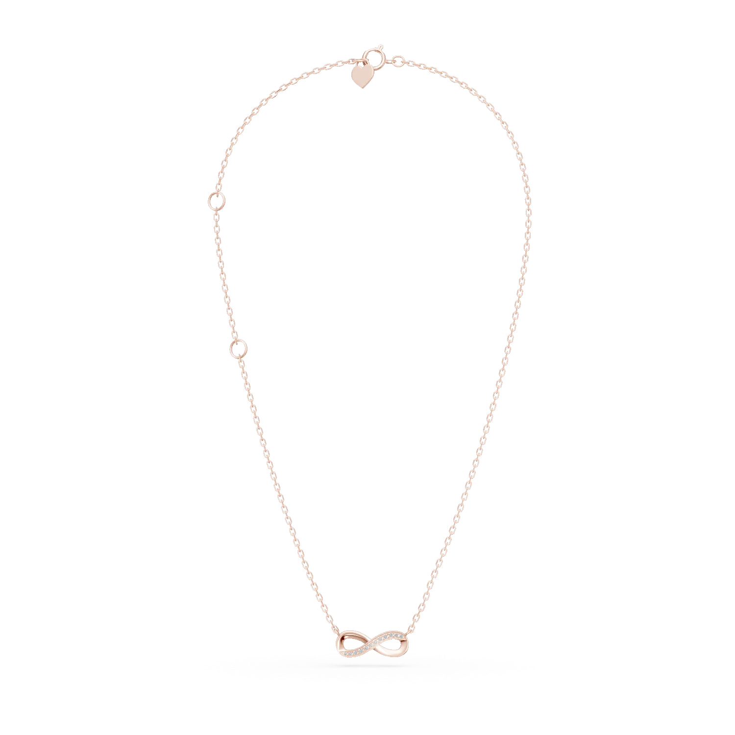 Naszyjnik w kształcie nieskończoności z różowego złota z diamentami o masie 0.04ct