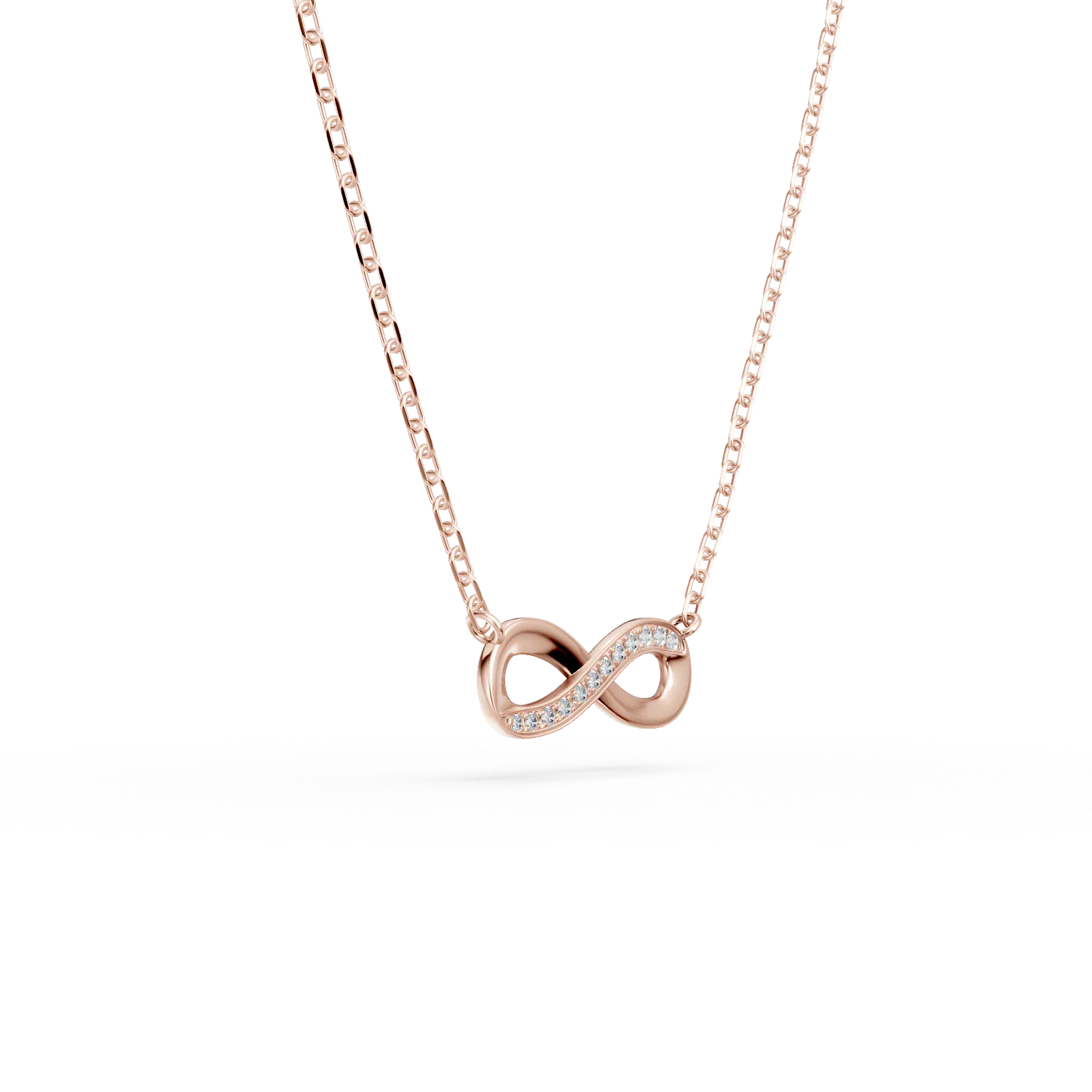 Naszyjnik w kształcie nieskończoności z różowego złota z diamentami o masie 0.04ct