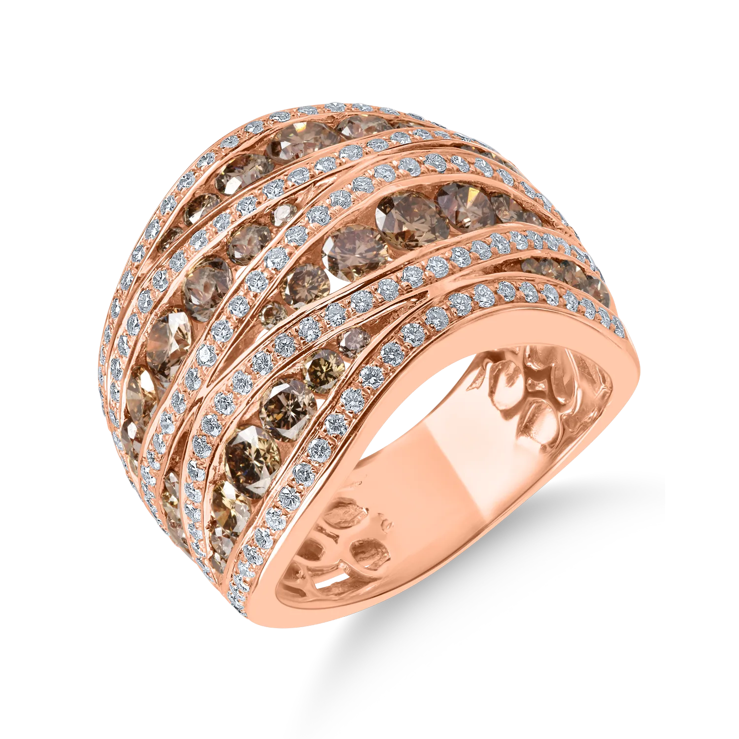 Inel din aur roz cu diamante maro si incolore de 2.8ct