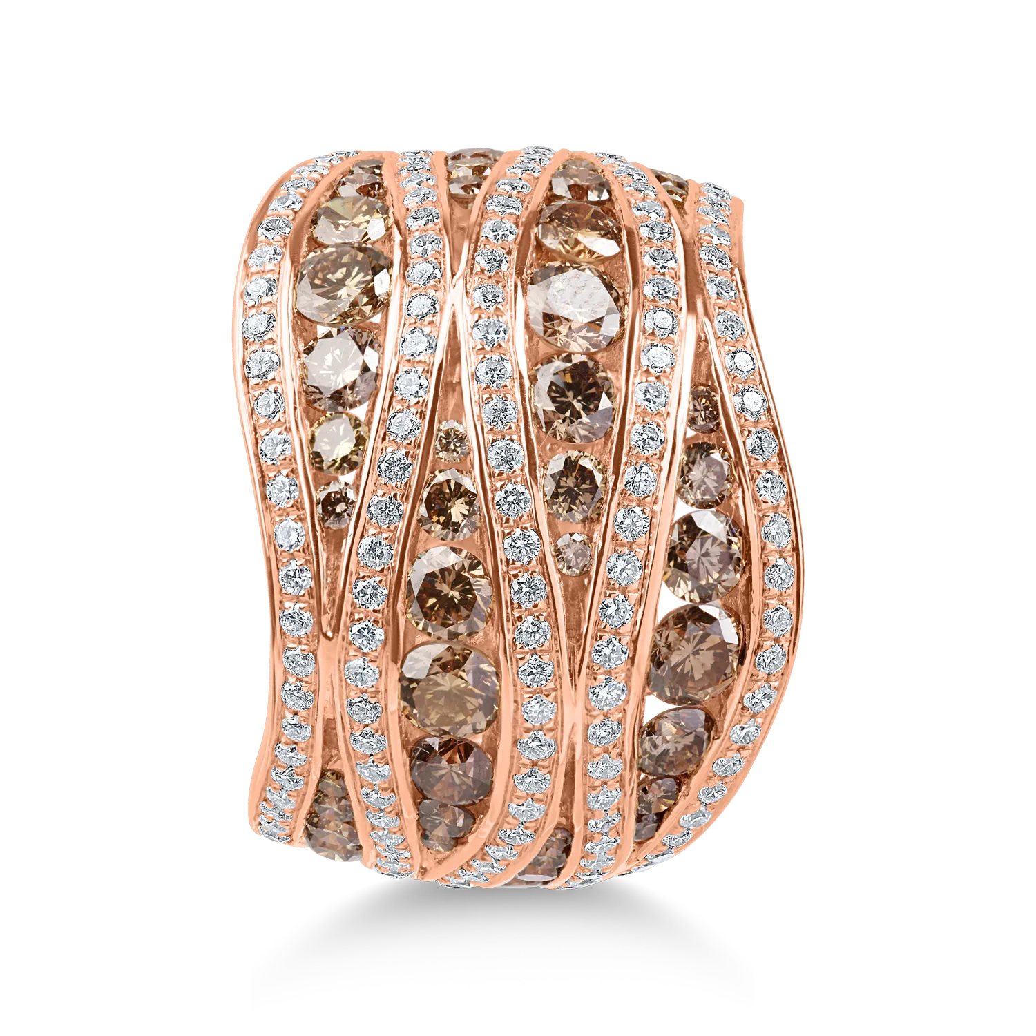 Rose gold ring with 2.8ct brown and clear diamonds