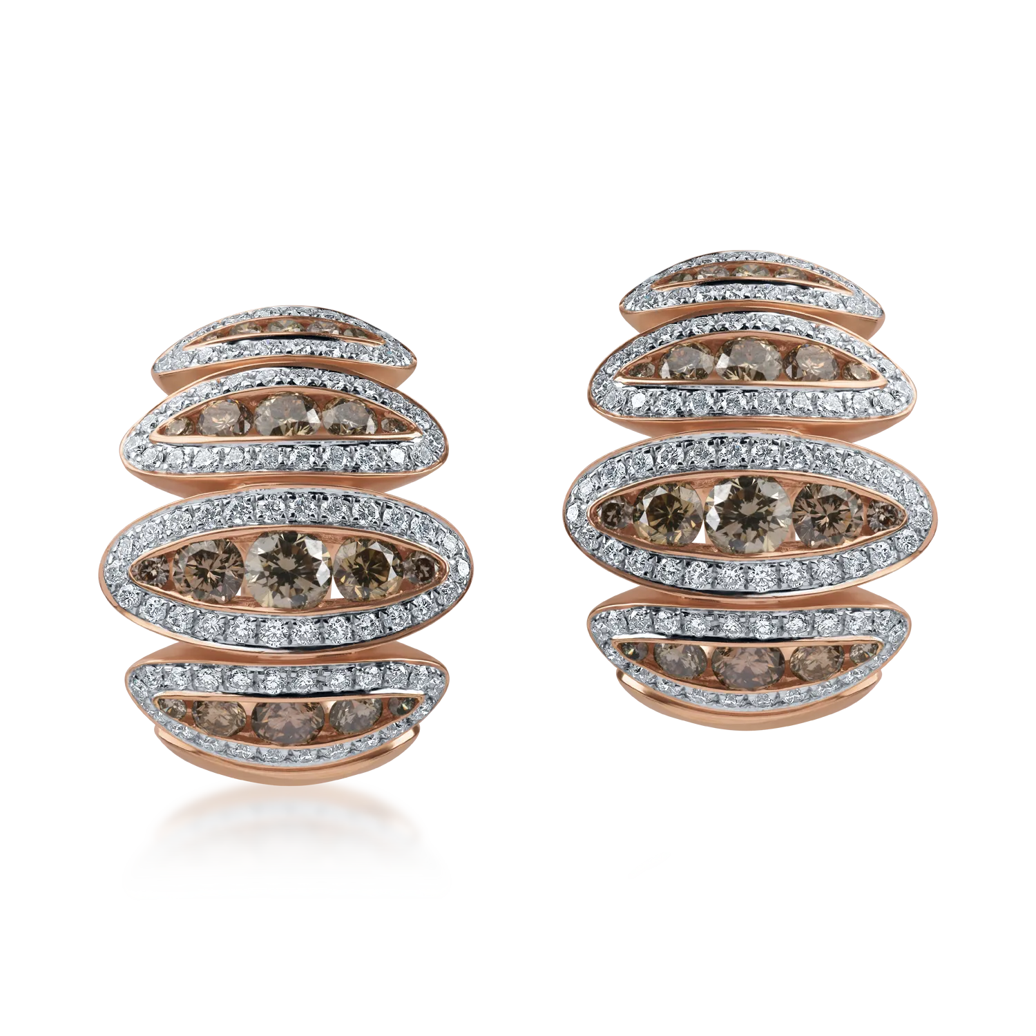 Rose gold earrings with 2.1ct brown and clear diamonds-198724