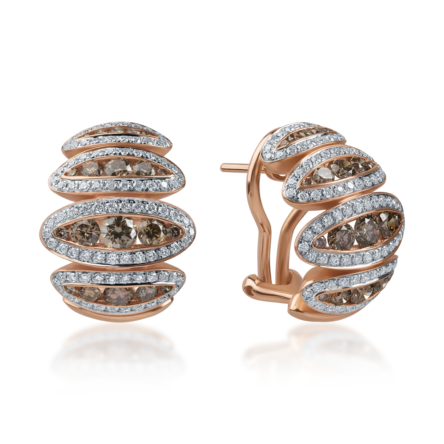 Rose gold earrings with 2.1ct brown and clear diamonds