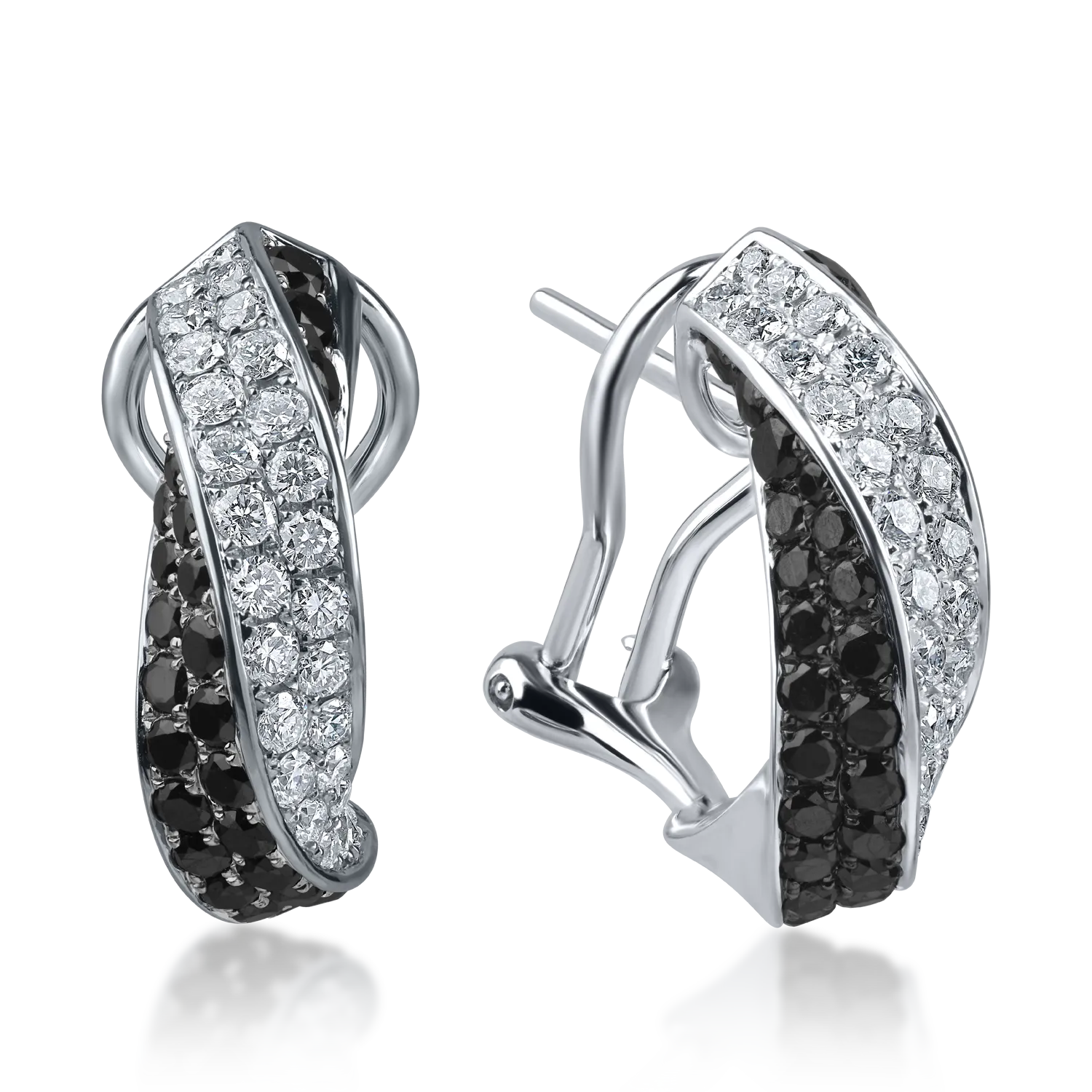 White gold earrings with 2.2ct black and clear diamonds