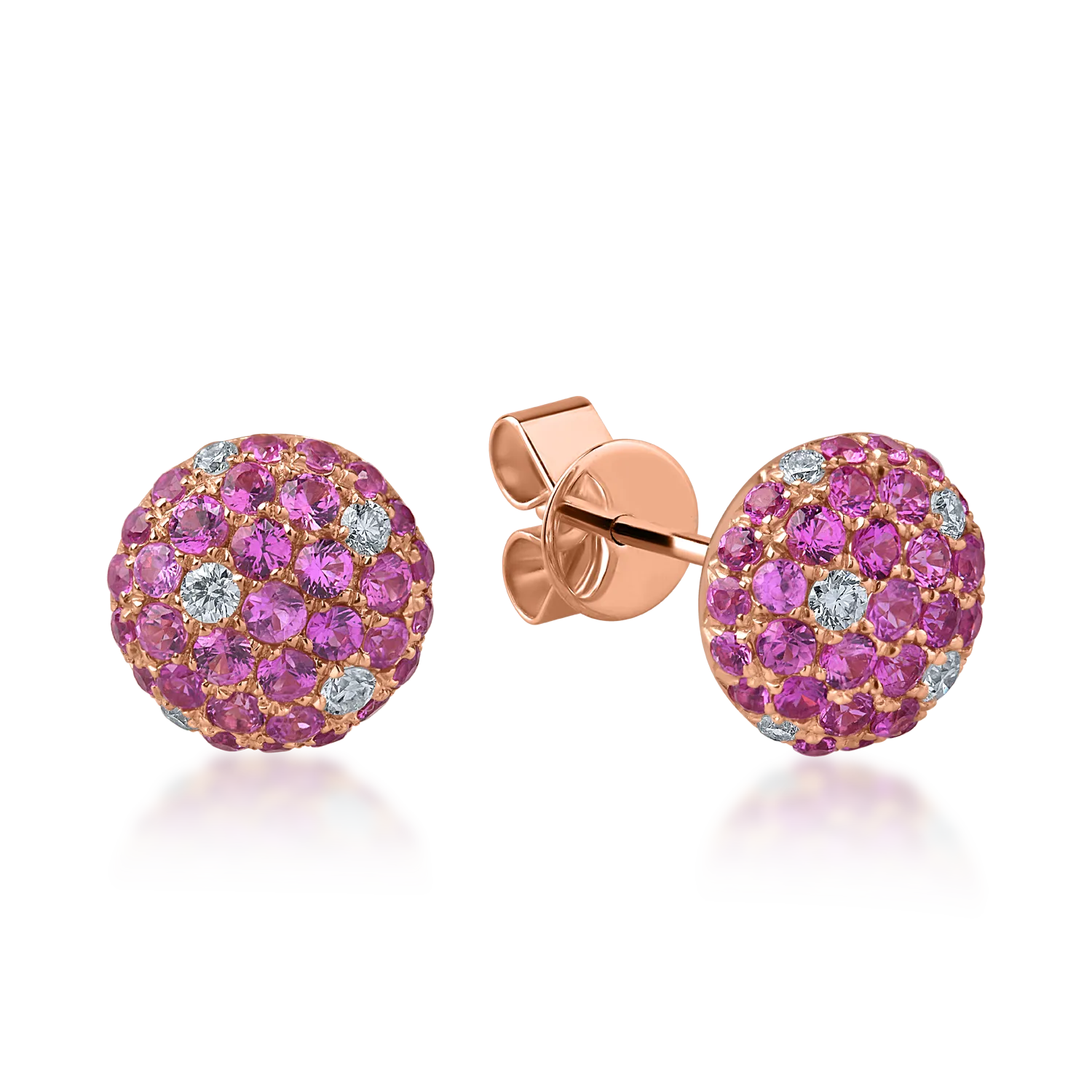 Cercei din aur roz cu safire roz de 0.8ct si diamante de 0.1ct