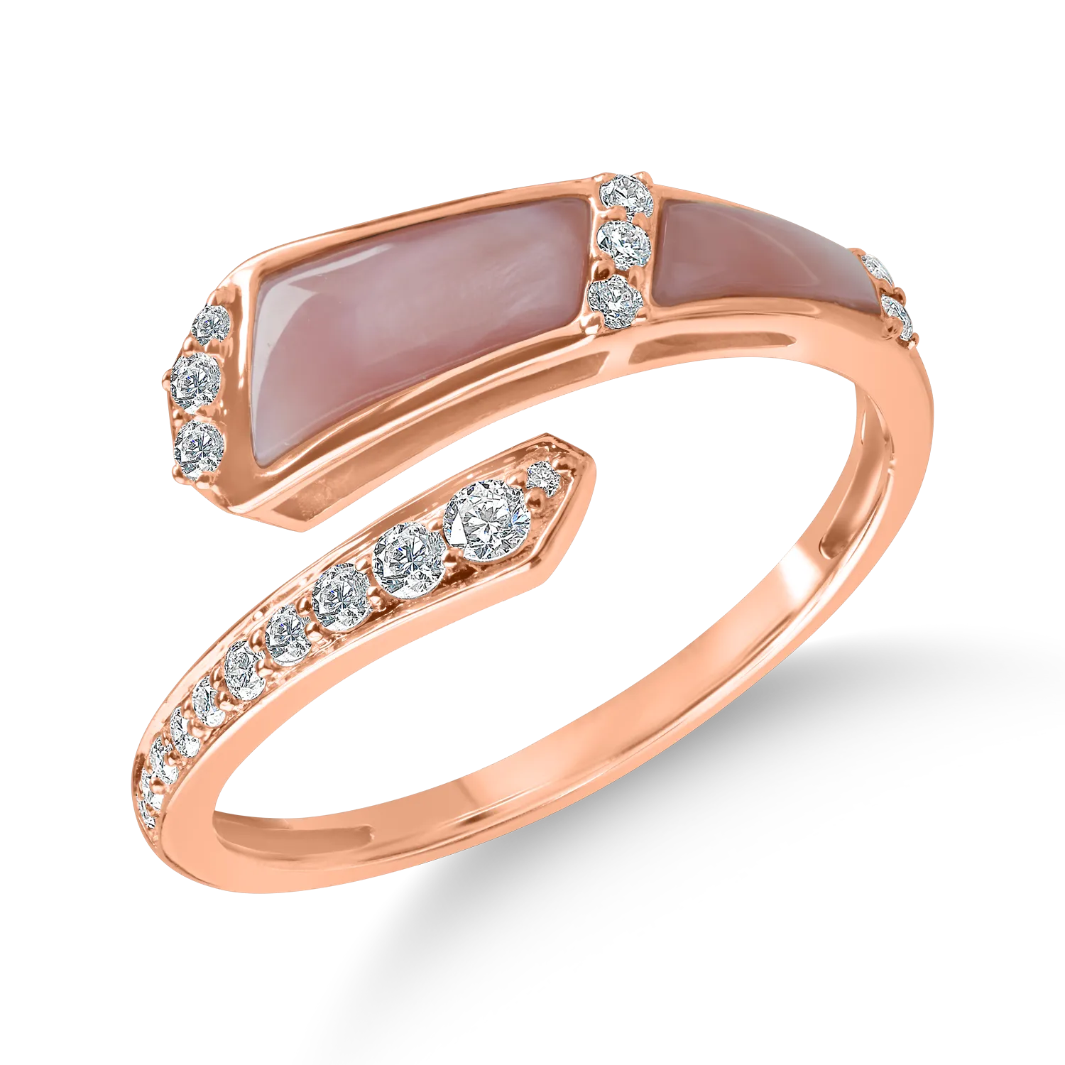 Inel deschis din aur roz cu sidef de 0.94ct si diamante de 0.16ct