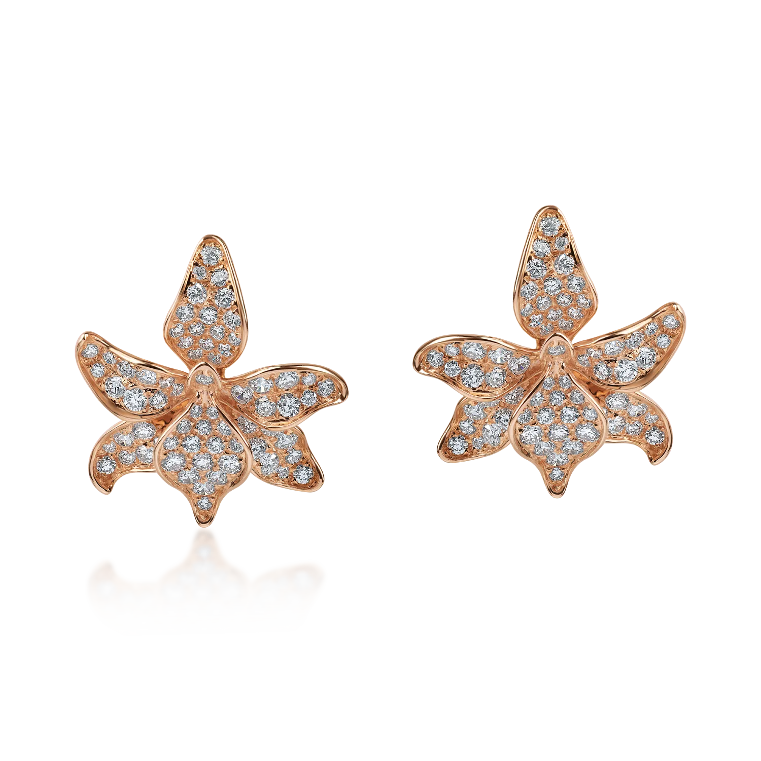 Cercei florali din aur roz cu diamante de 1.7ct