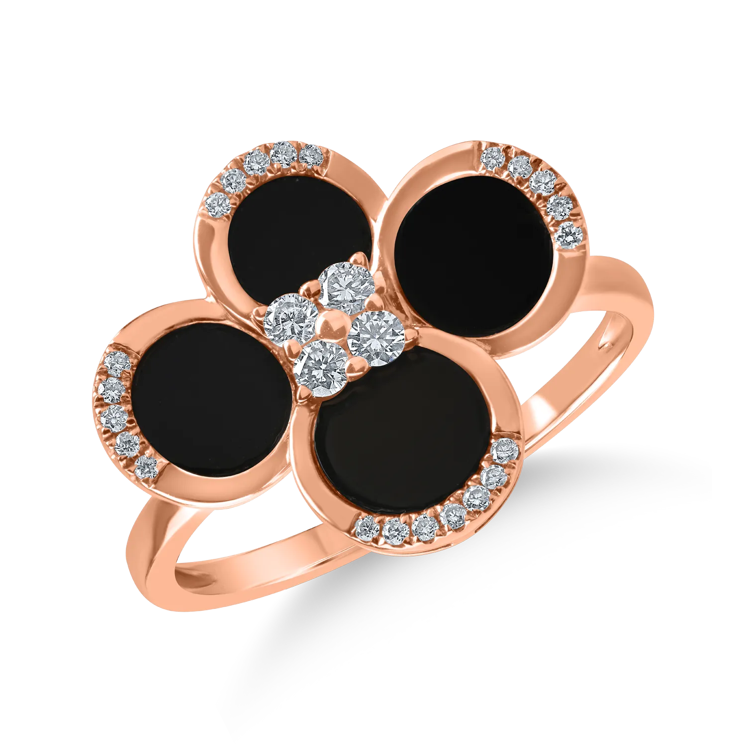 Inel geometric din roz cu onix negru de 1.39ct si diamante 0.16ct