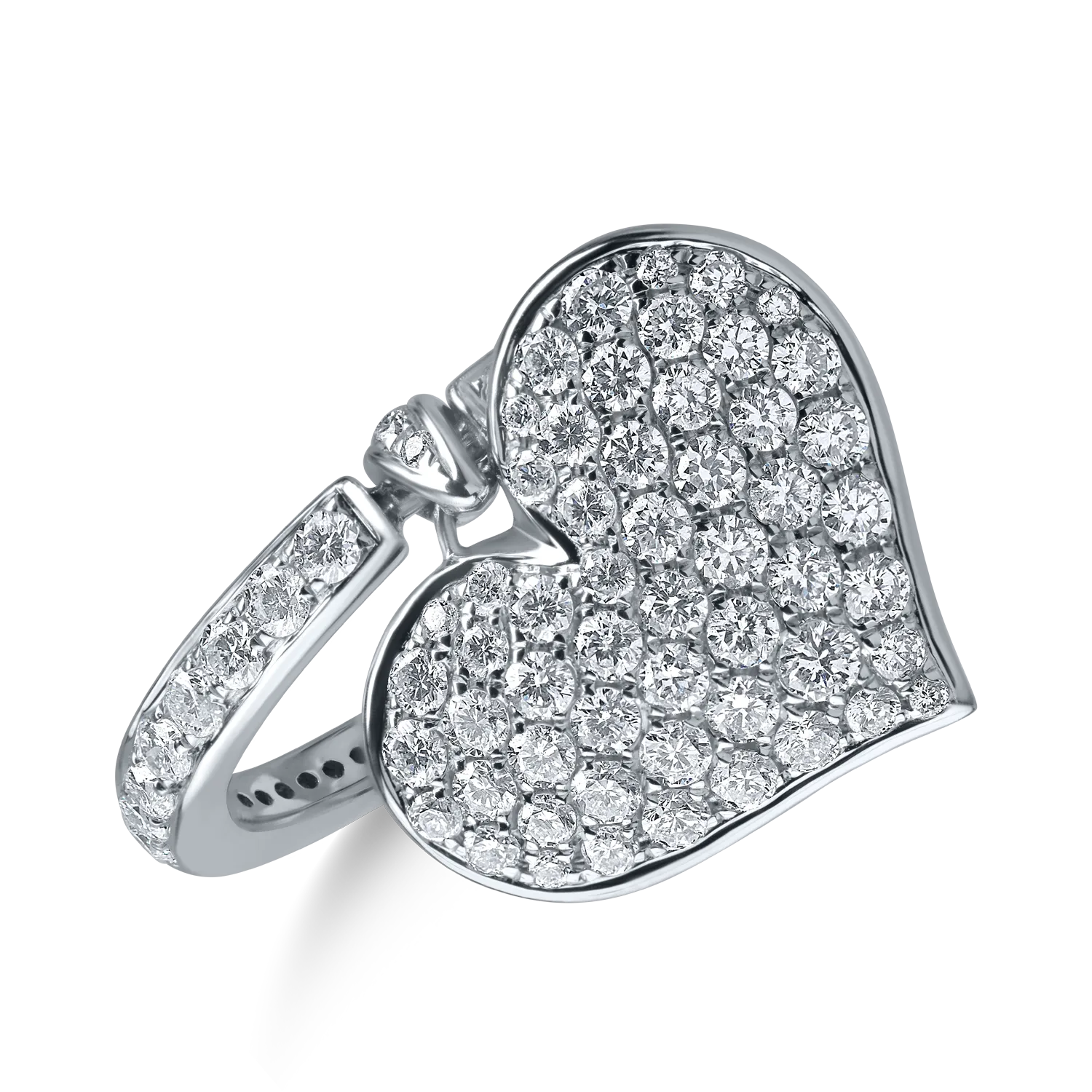 Inel inima din aur alb cu diamante de 1.2ct