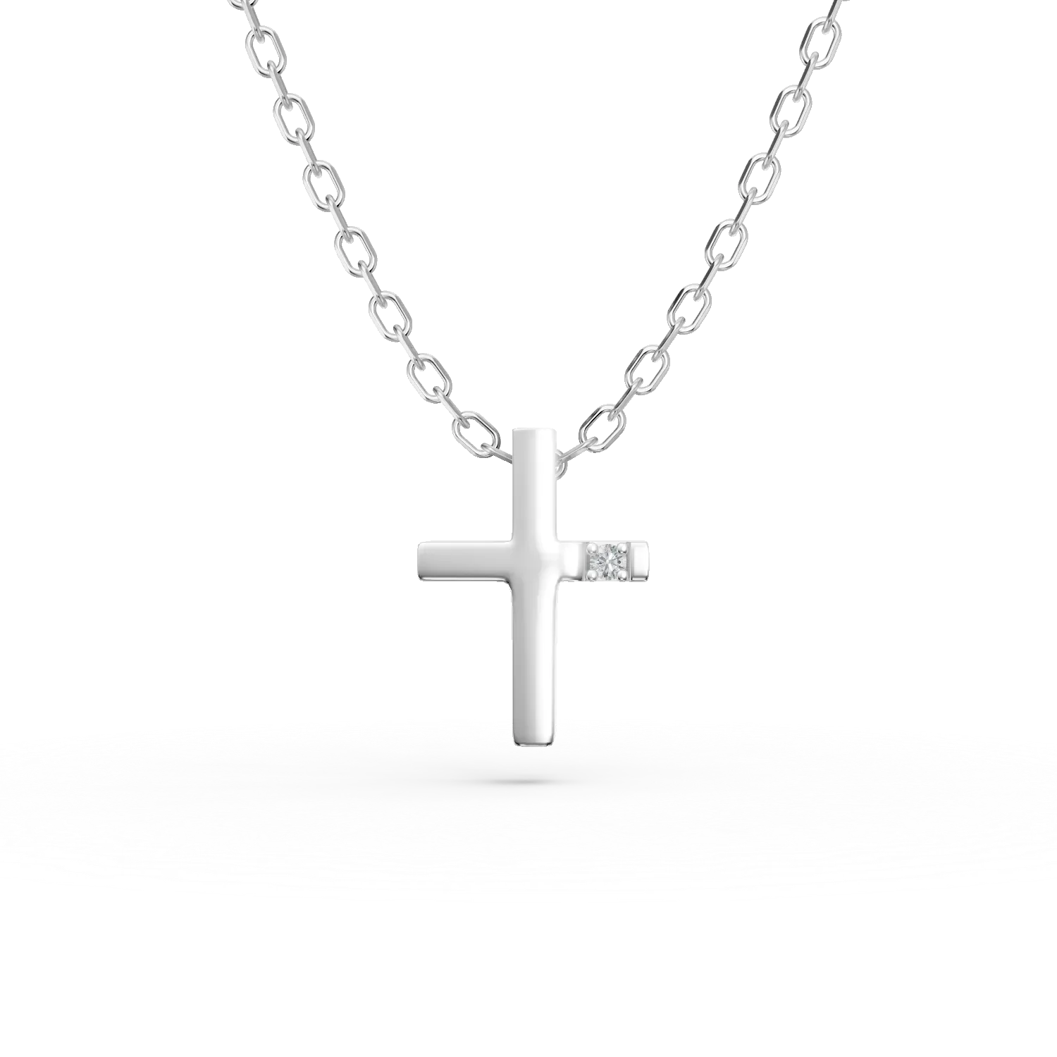 Lant cu pandantiv cruce din aur alb cu diamant de 0.01ct