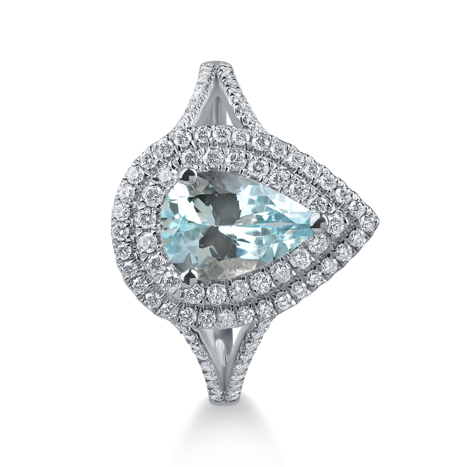Inel din aur alb cu acvamarin taietura pear de 1.27ct si diamante de 0.429ct - imagine 2