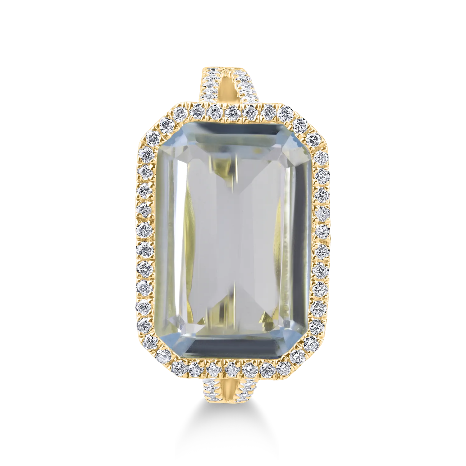 Inel din aur galben cu topaz albastru taietura emerald de 5.84ct si diamante de 0.33ct - imagine 2