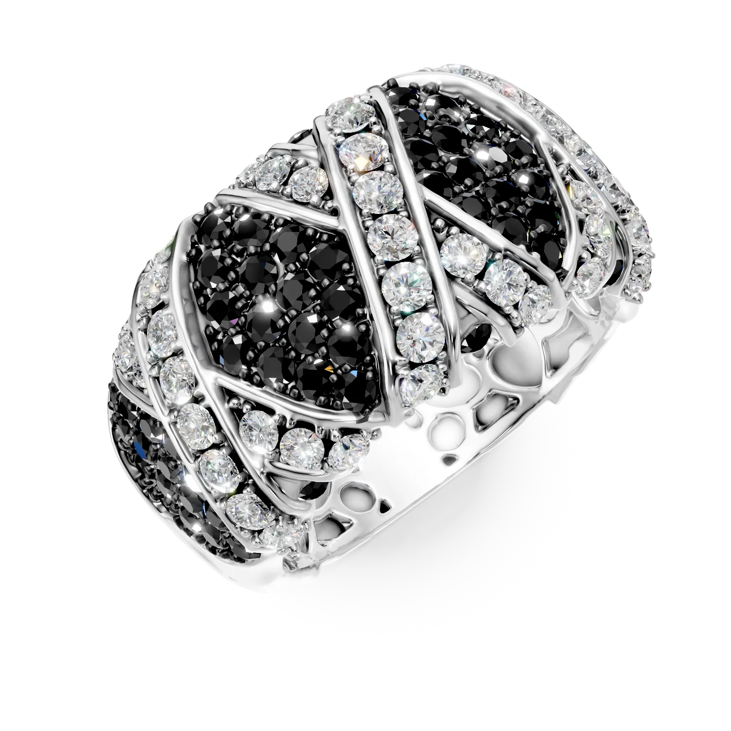White gold ring with 2.2ct black and clear diamonds-198836