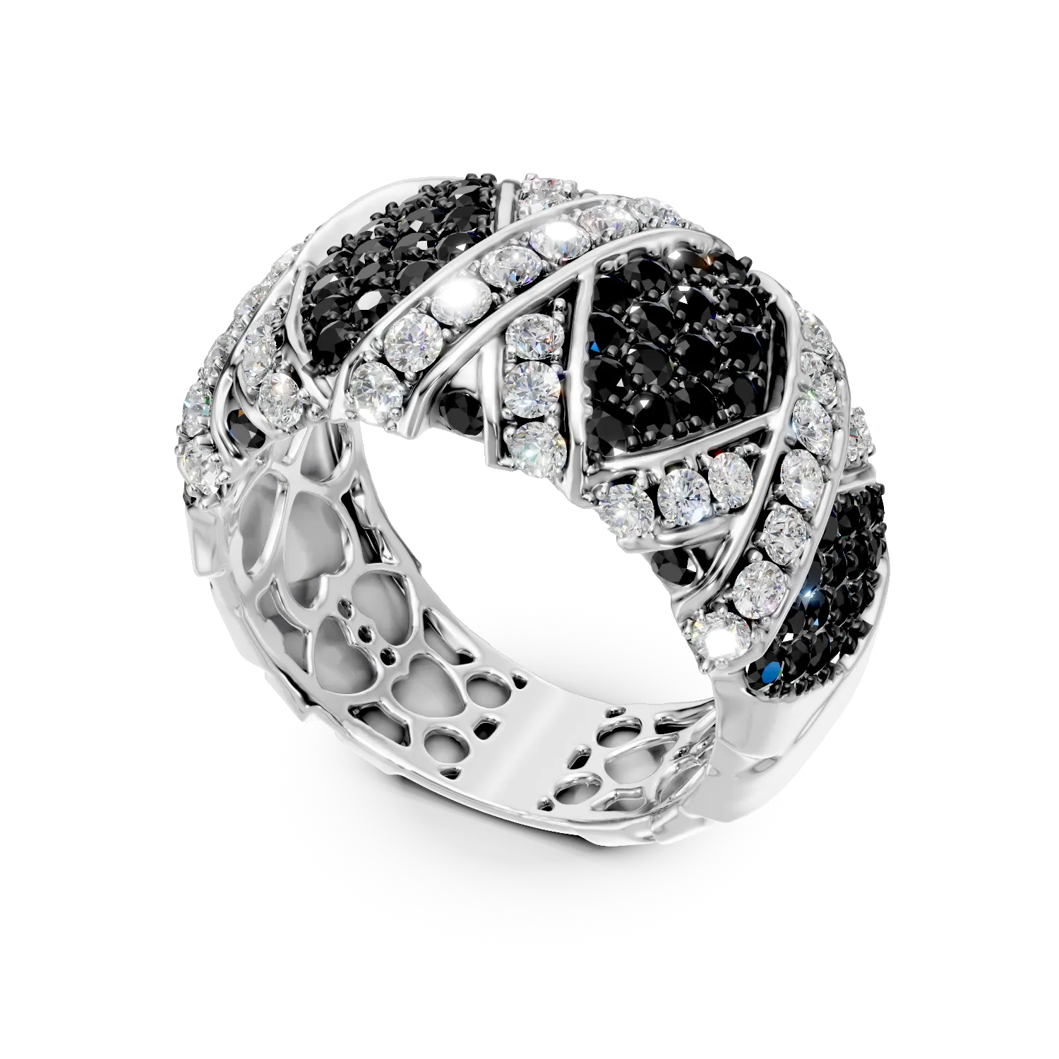 White gold ring with 2.2ct black and clear diamonds