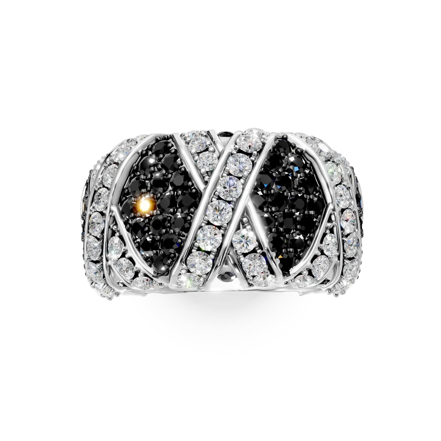 White gold ring with 2.2ct black and clear diamonds