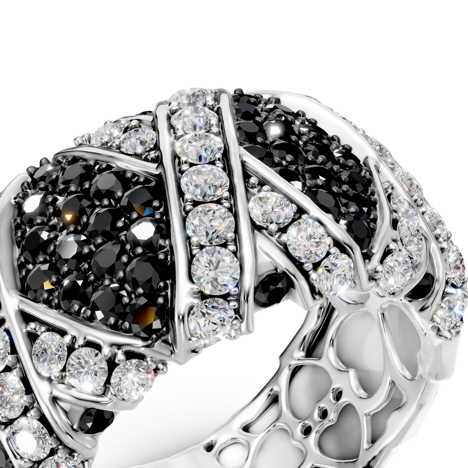 White gold ring with 2.2ct black and clear diamonds