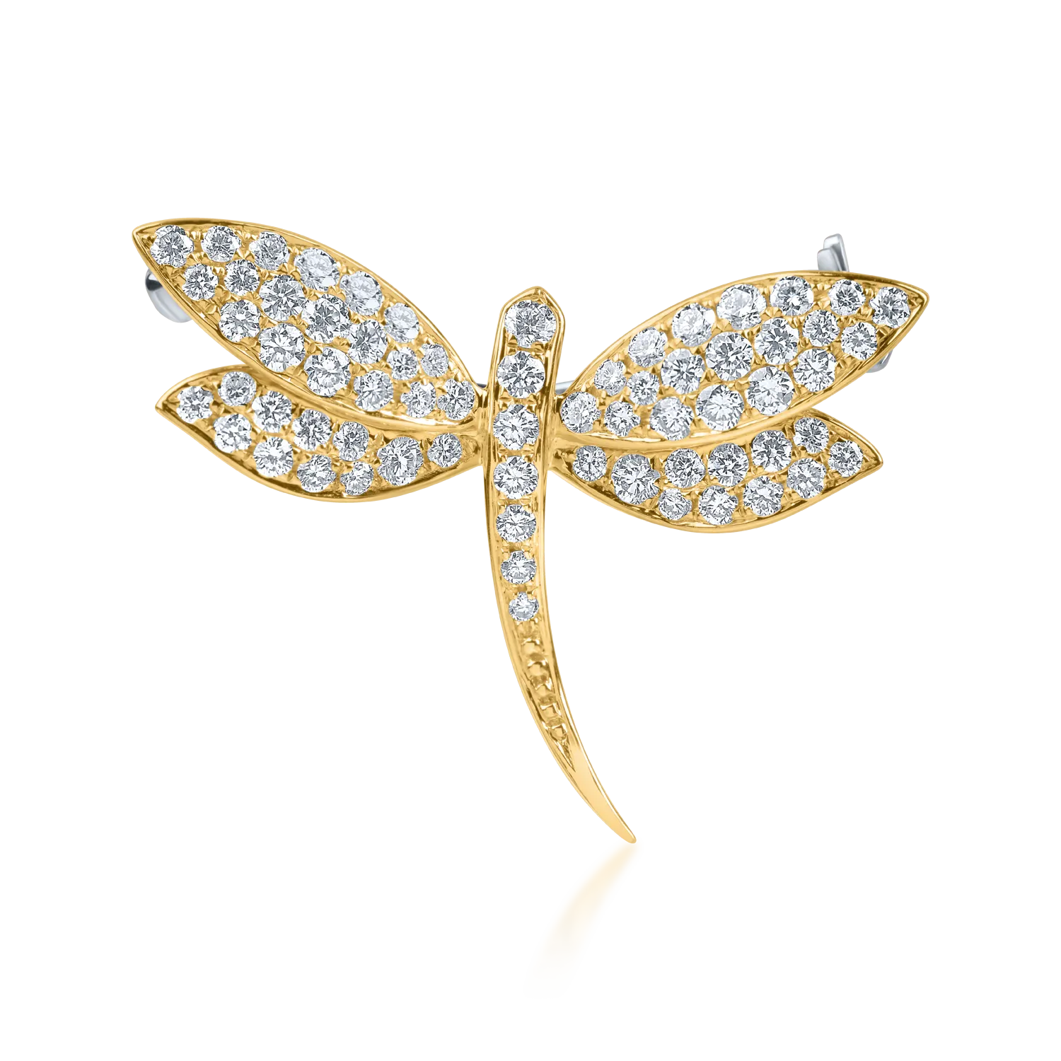 Brosa libelula din aur galben cu diamante de 0.6ct