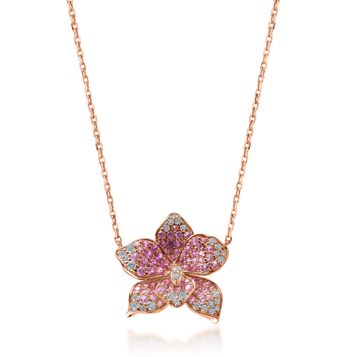 Lant cu pandantiv floral din aur roz cu topaz de 2.3ct si diamante de 0.09ct