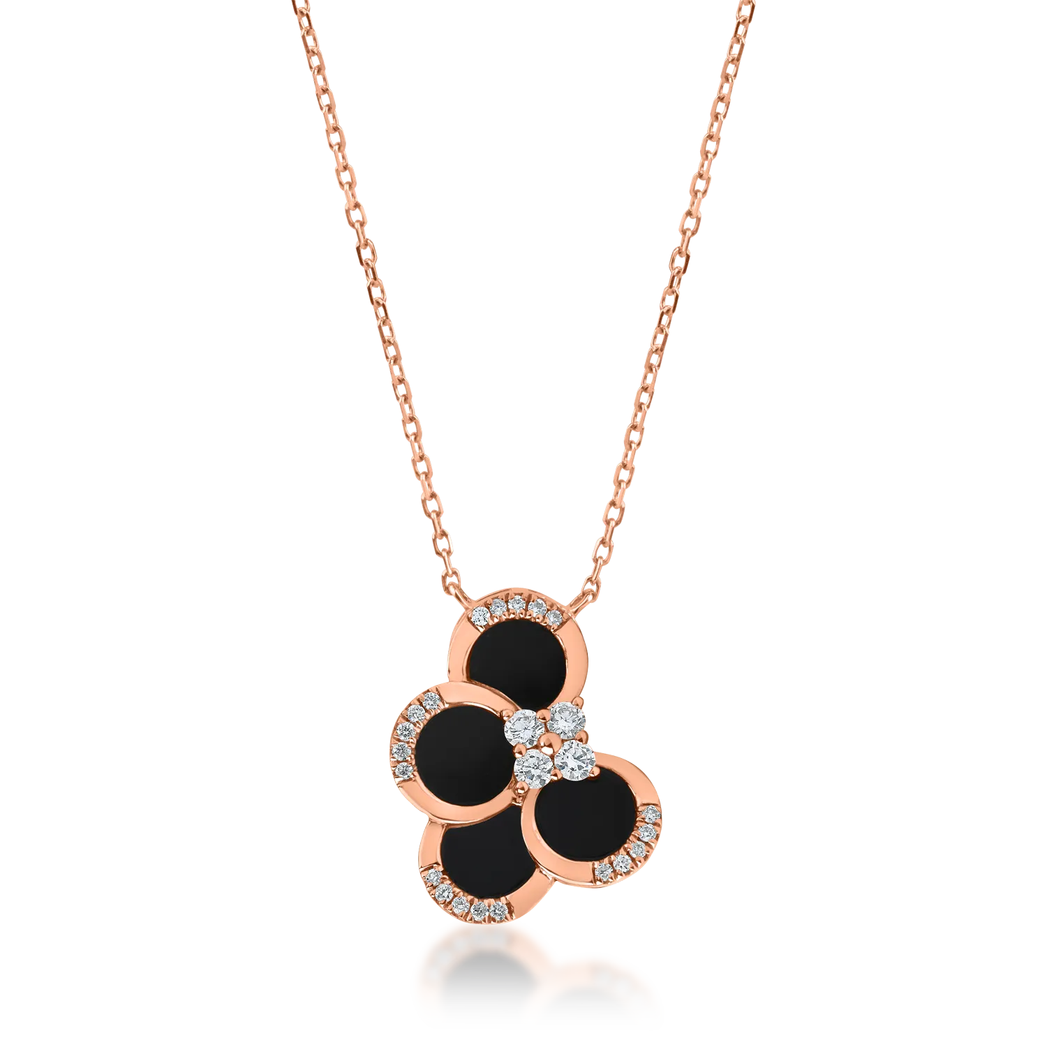 Lant cu pandantiv geometric din aur roz cu onix negru de 0.96ct si diamante de 0.3ct