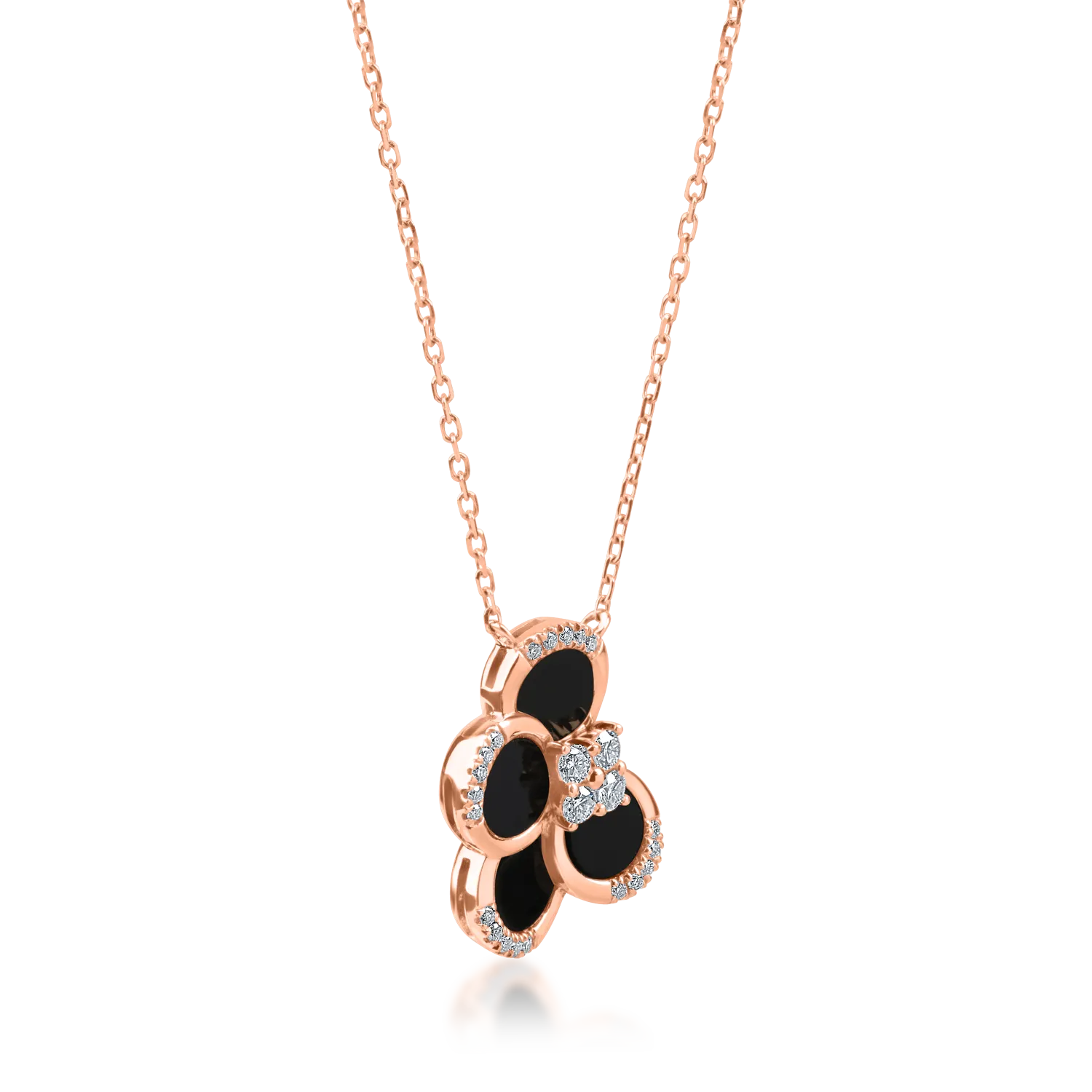 Lant cu pandantiv geometric din aur roz cu onix negru de 0.96ct si diamante de 0.3ct - imagine 2