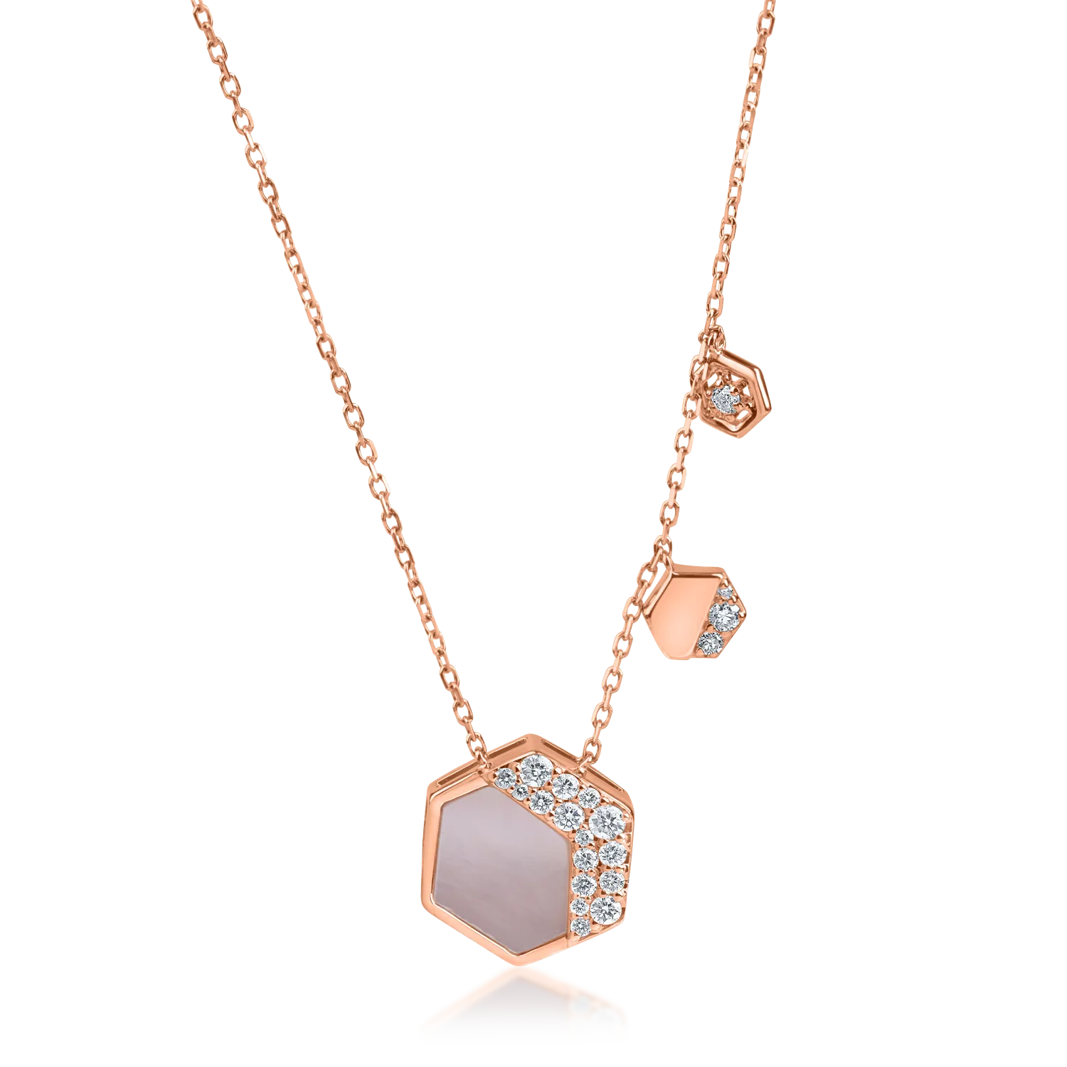 Lant cu pandantiv geometric din aur roz cu safir de 1.47ct si diamante de 0.22ct
