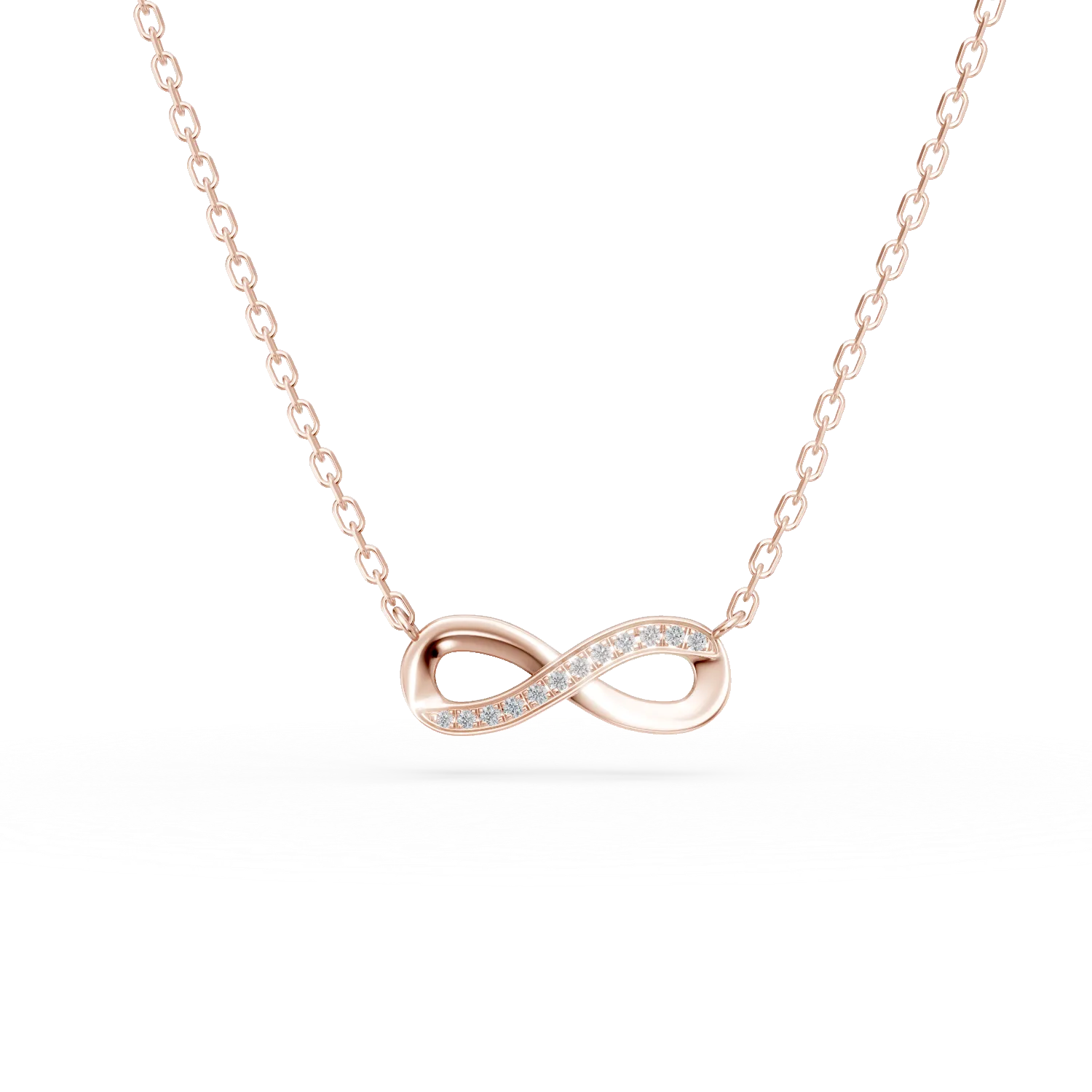 Lant cu pandantiv infinit din aur roz cu diamante de 0.04ct