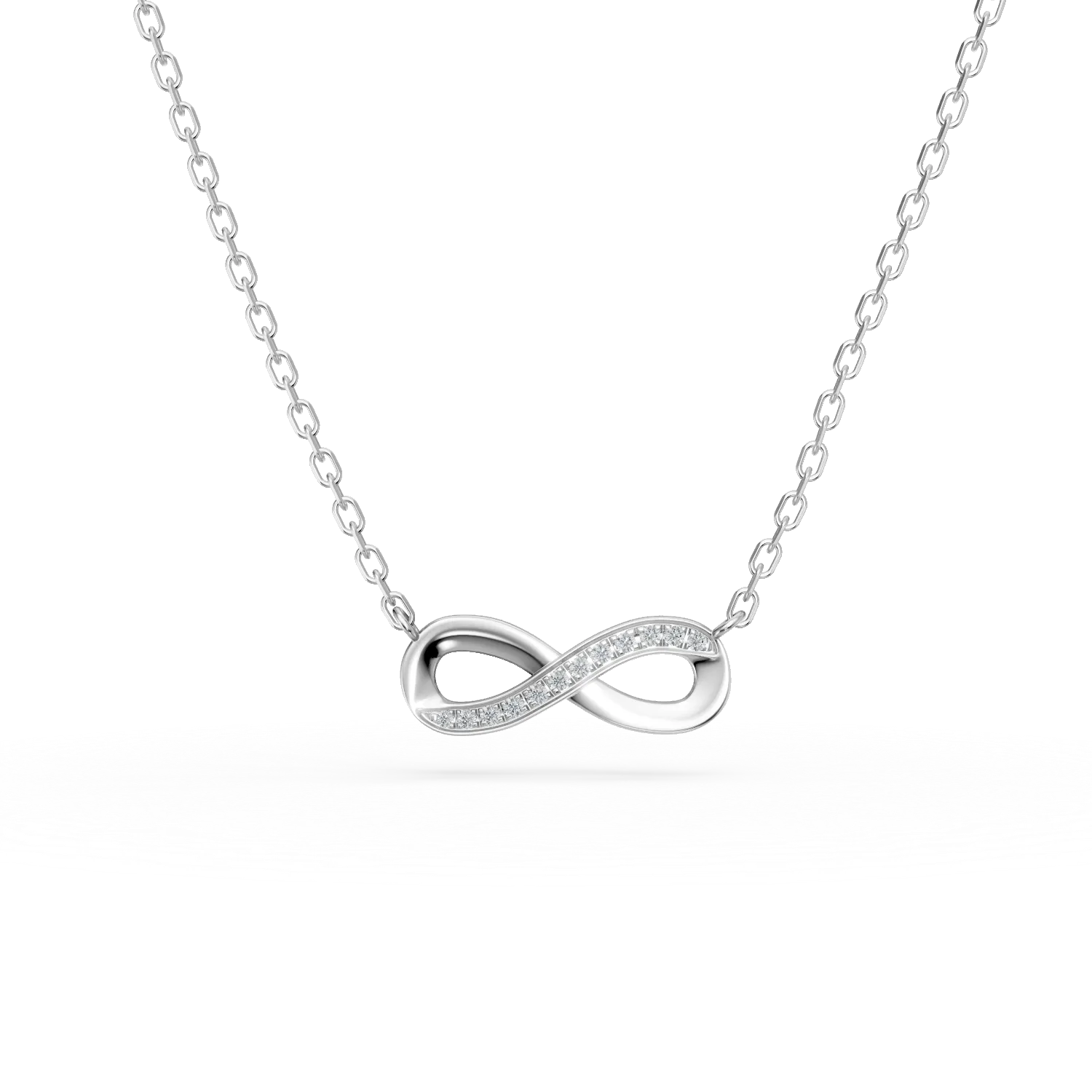 Lant cu pandantiv infinit din aur alb cu diamante de 0.04ct