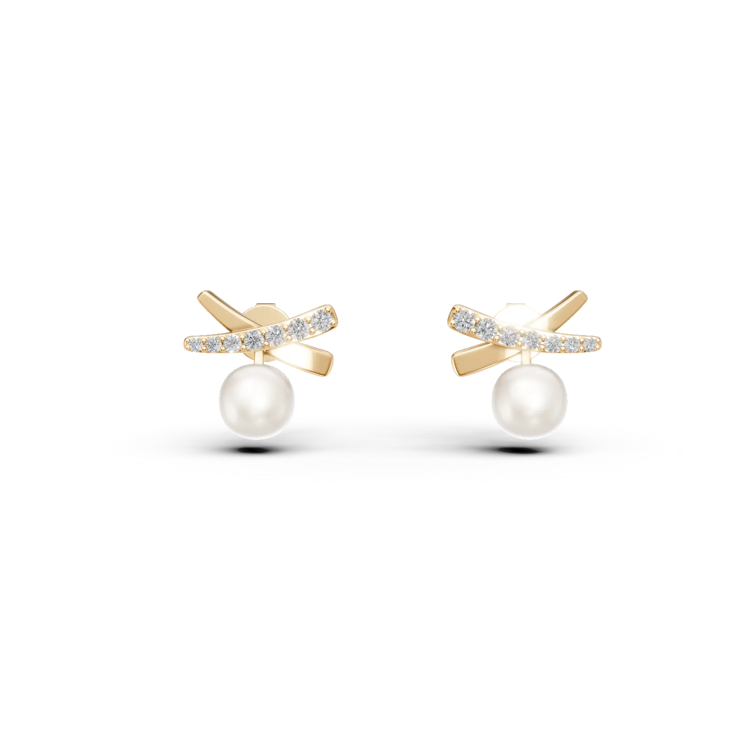 Cercei din aur galben cu perle de cultura de 3.14ct si diamante de 0.23ct