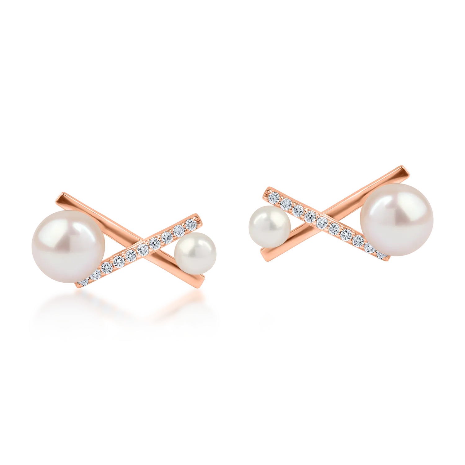 Cercei din aur roz cu perle de cultura de 6.08ct si diamante de 0.15ct