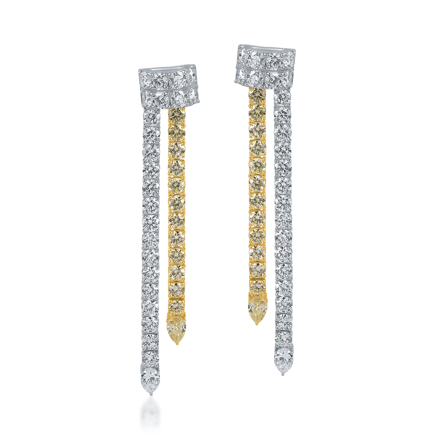 White-yellow gold earrings with 8.23ct yellow and clear pear and round diamonds-198908