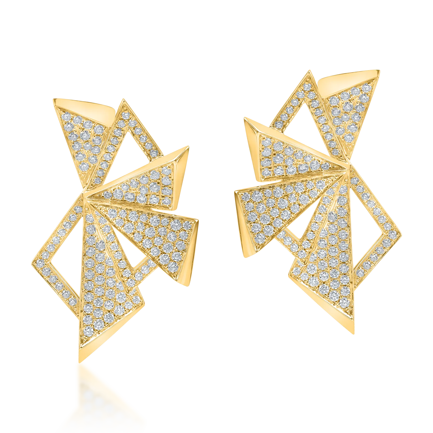 Yellow gold geometric earrings with 1.22ct diamonds