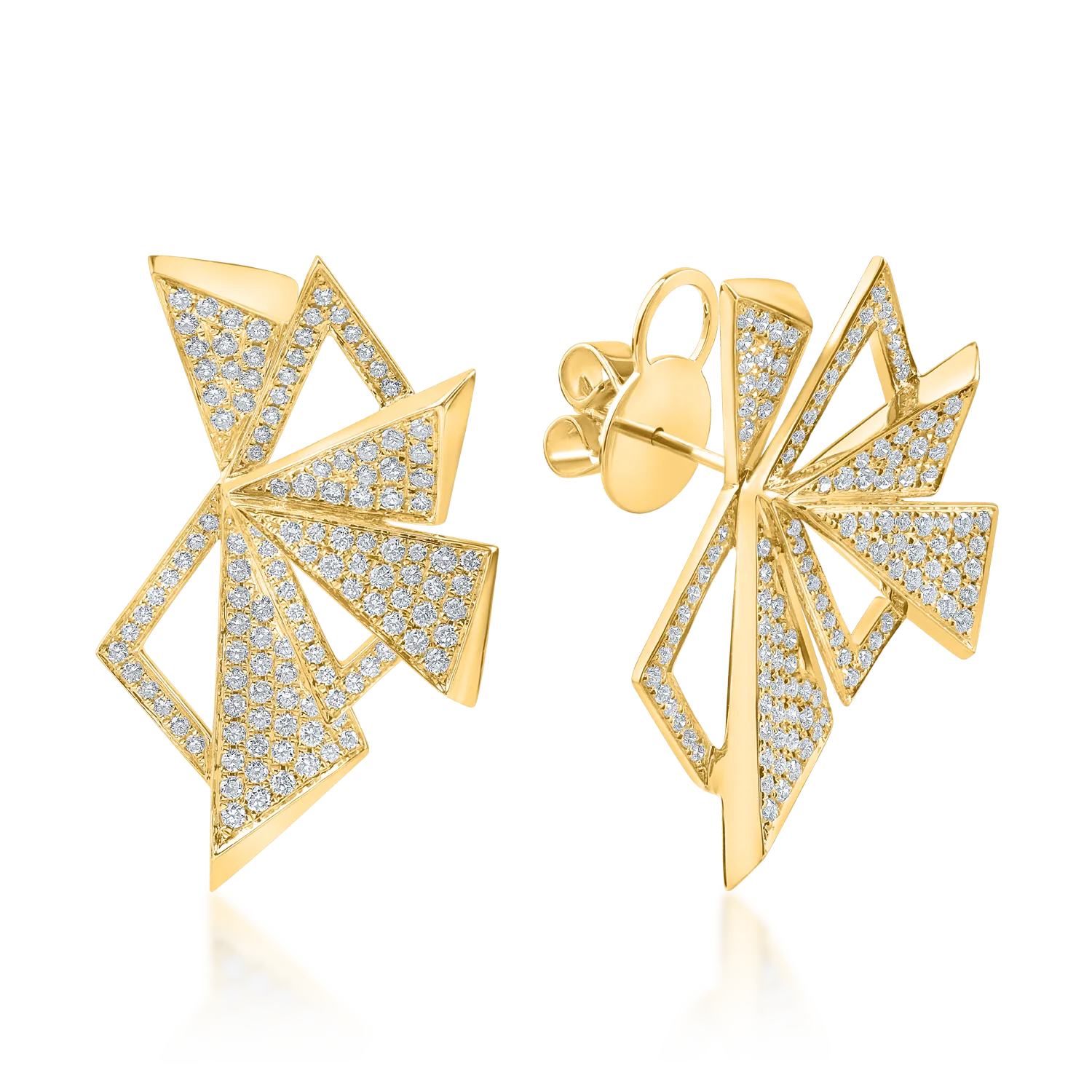 Cercei geometrici din aur galben cu diamante de 1.22ct