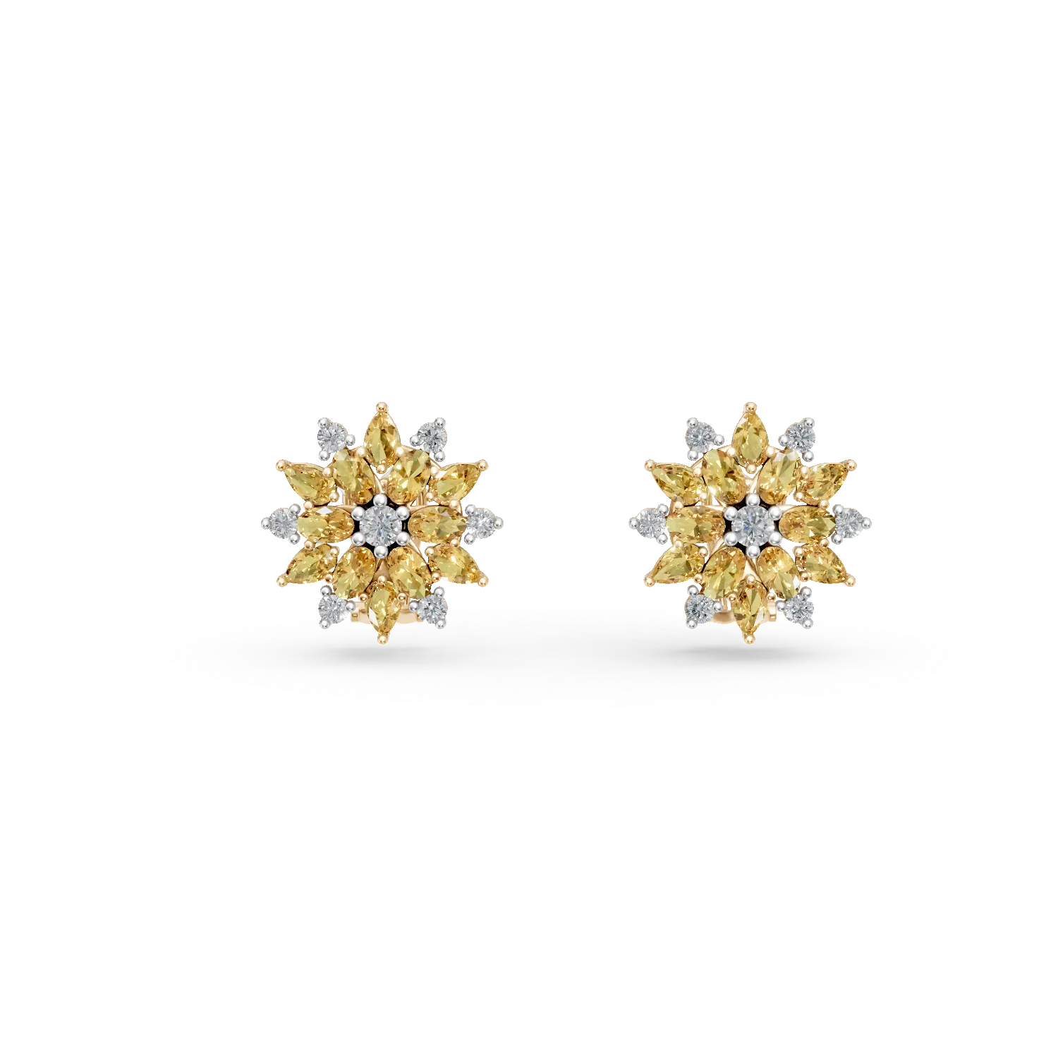 Yellow gold floral earrings with 5.19ct yellow and clear diamonds-198919