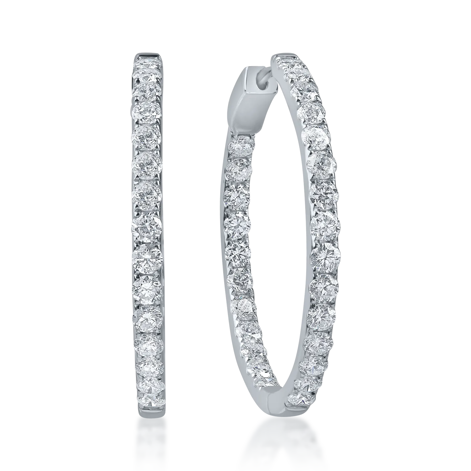Cercei creole din aur alb cu diamante princess de 0.69ct