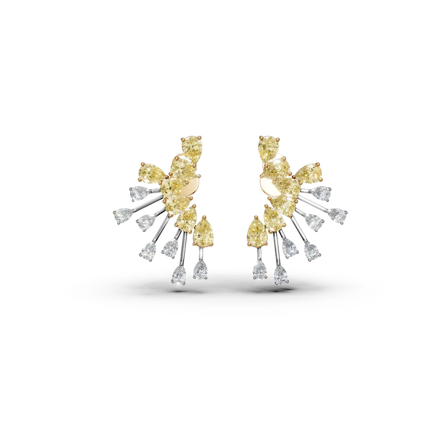 White-yellow gold earrings with 5.64ct yellow and clear pear diamonds-198942