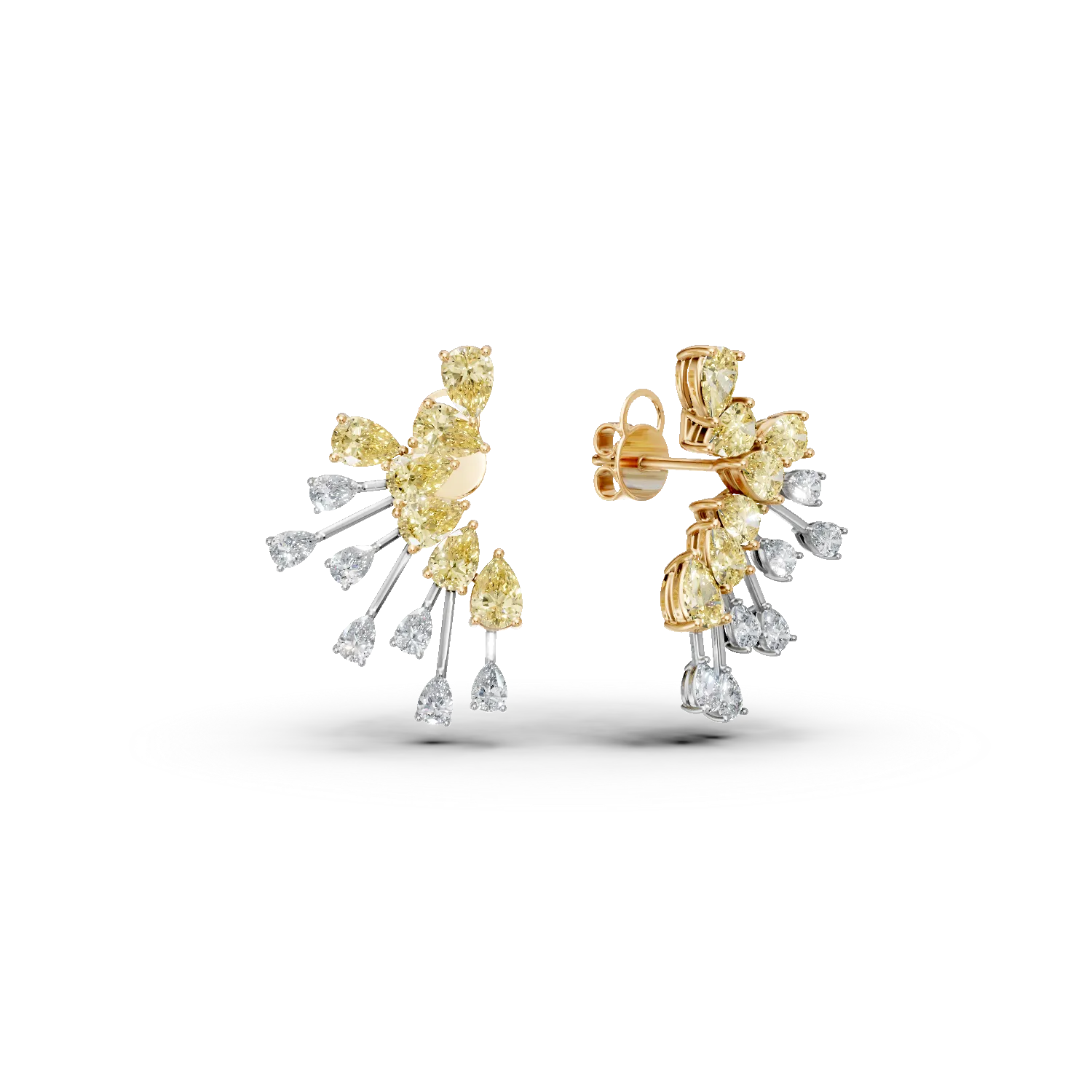White-yellow gold earrings with 5.64ct yellow and clear pear diamonds