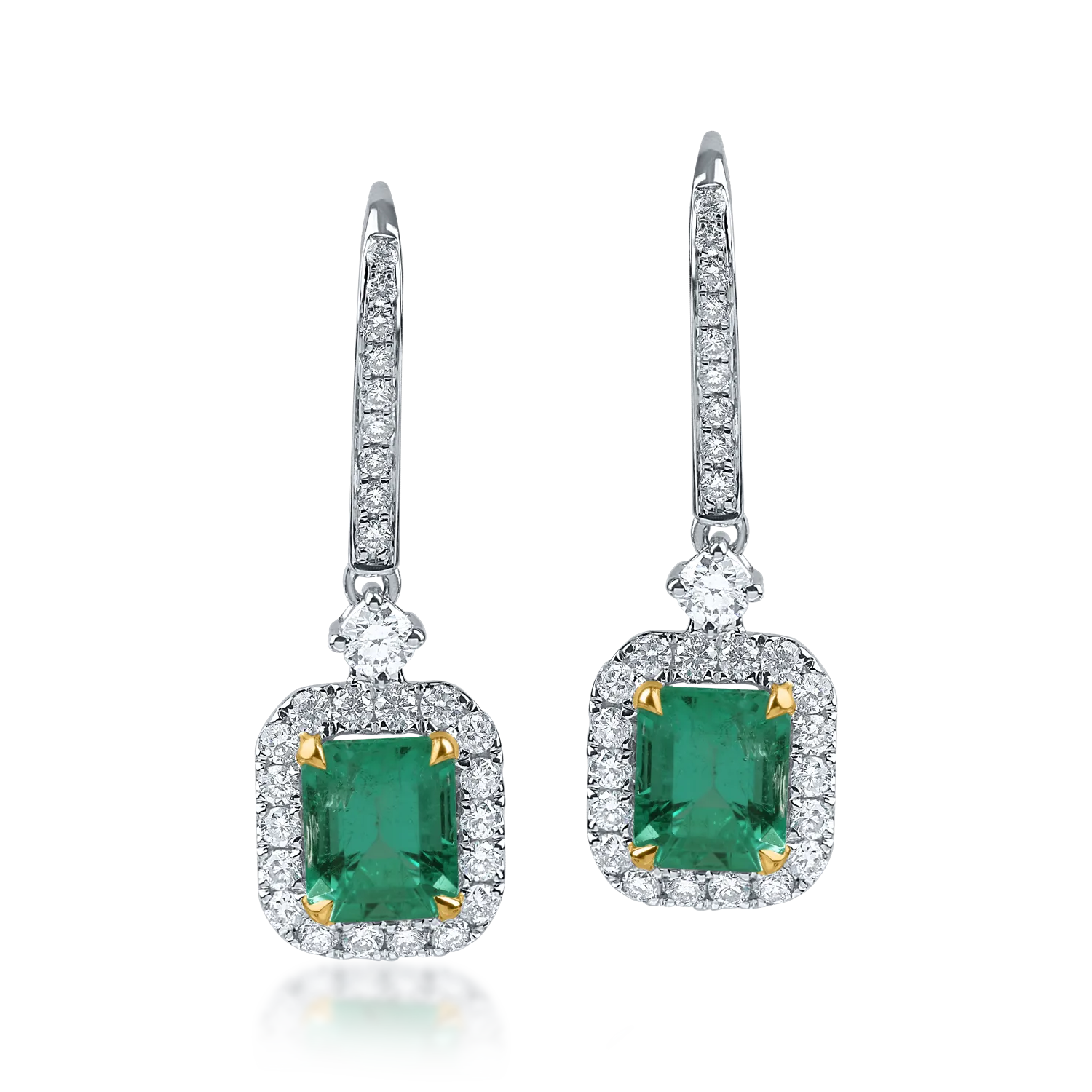 White gold earrings with 0.72ct diamonds and 1.64ct emeralds