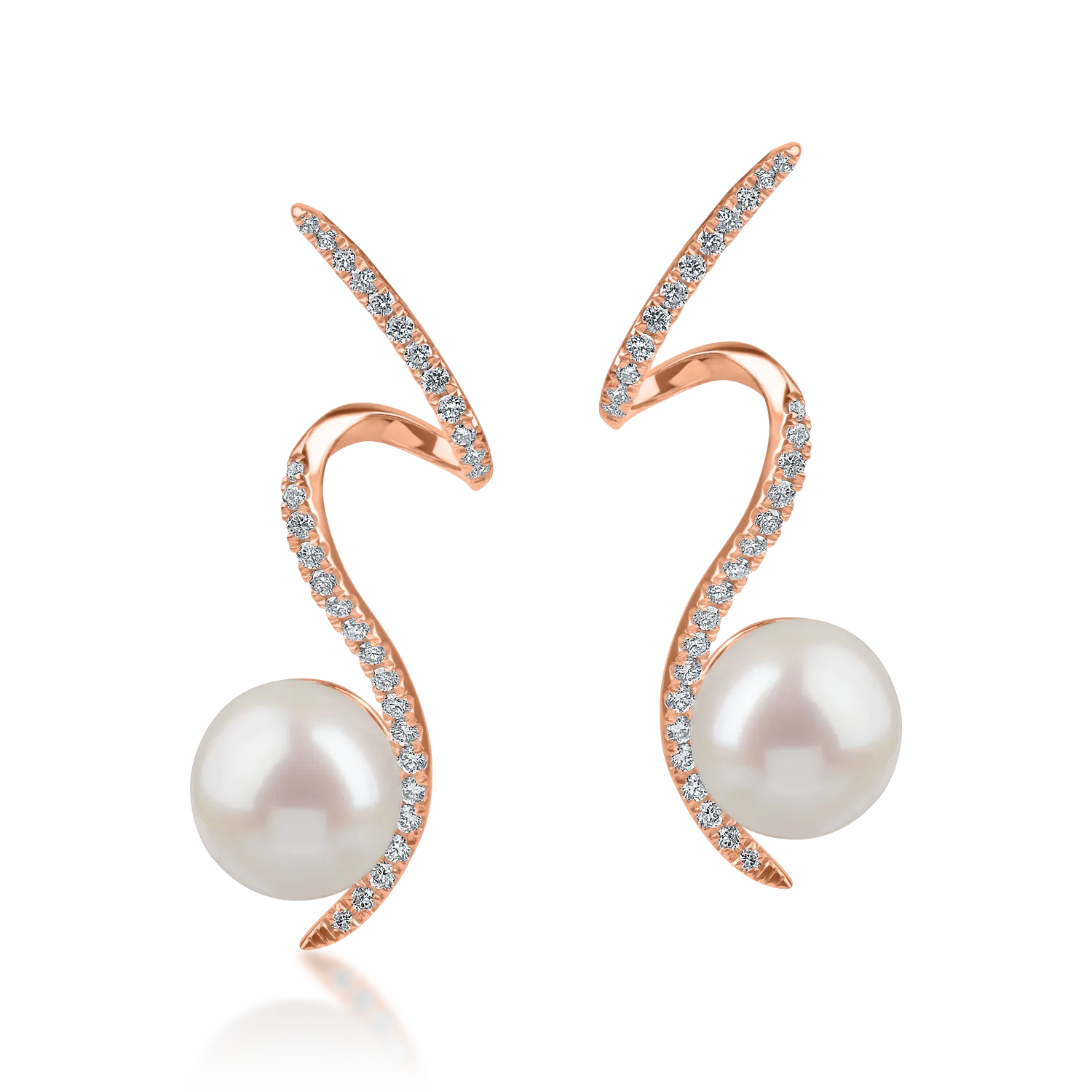 Cercei din aur roz cu perle de cultura de 9.15ct si diamante de 0.37ct - imagine 2