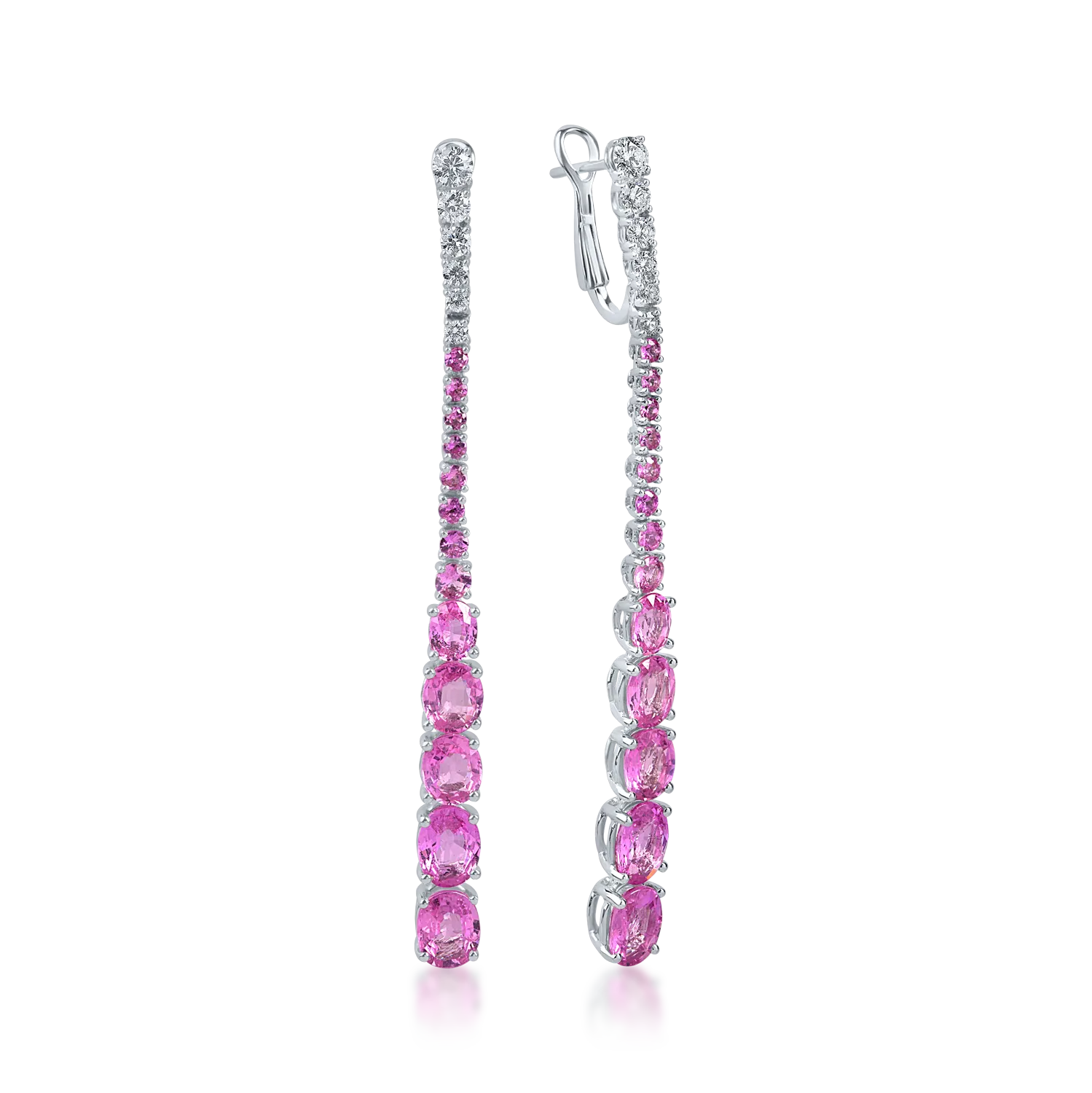 Cercei lungi din aur alb cu safire roz de 8.88ct si diamante de 0.65ct