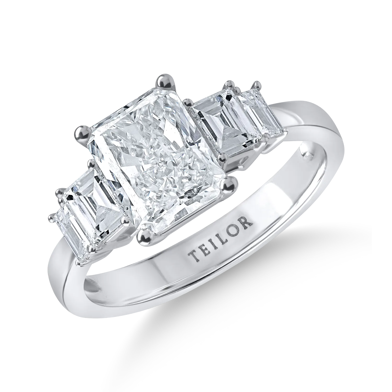Teilor Inel din aur alb cu diamante baguette si rectangulare de 2.61ct