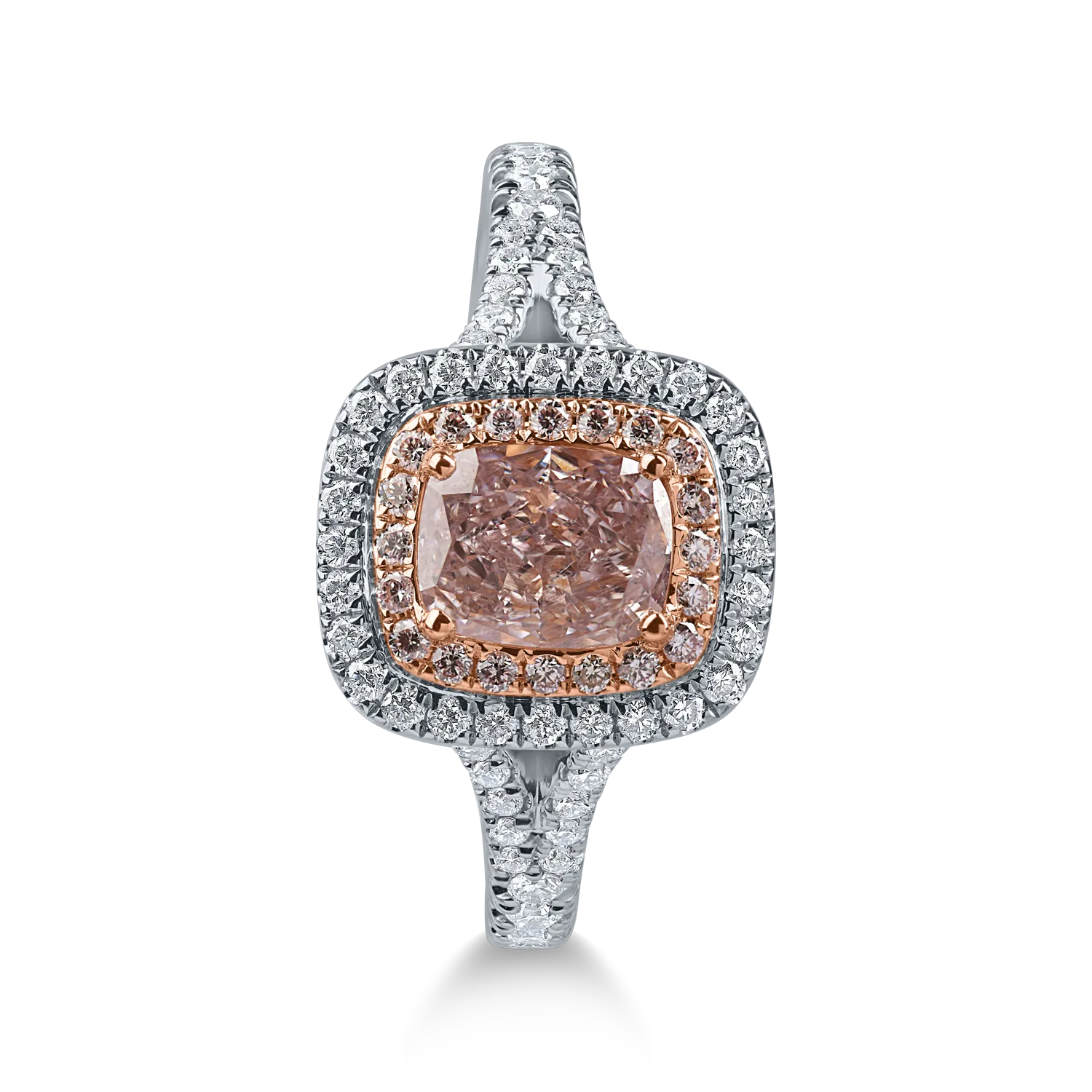 White-rose gold ring with 1.01ct fancy pink diamond and 0.46ct pink and clear diamonds