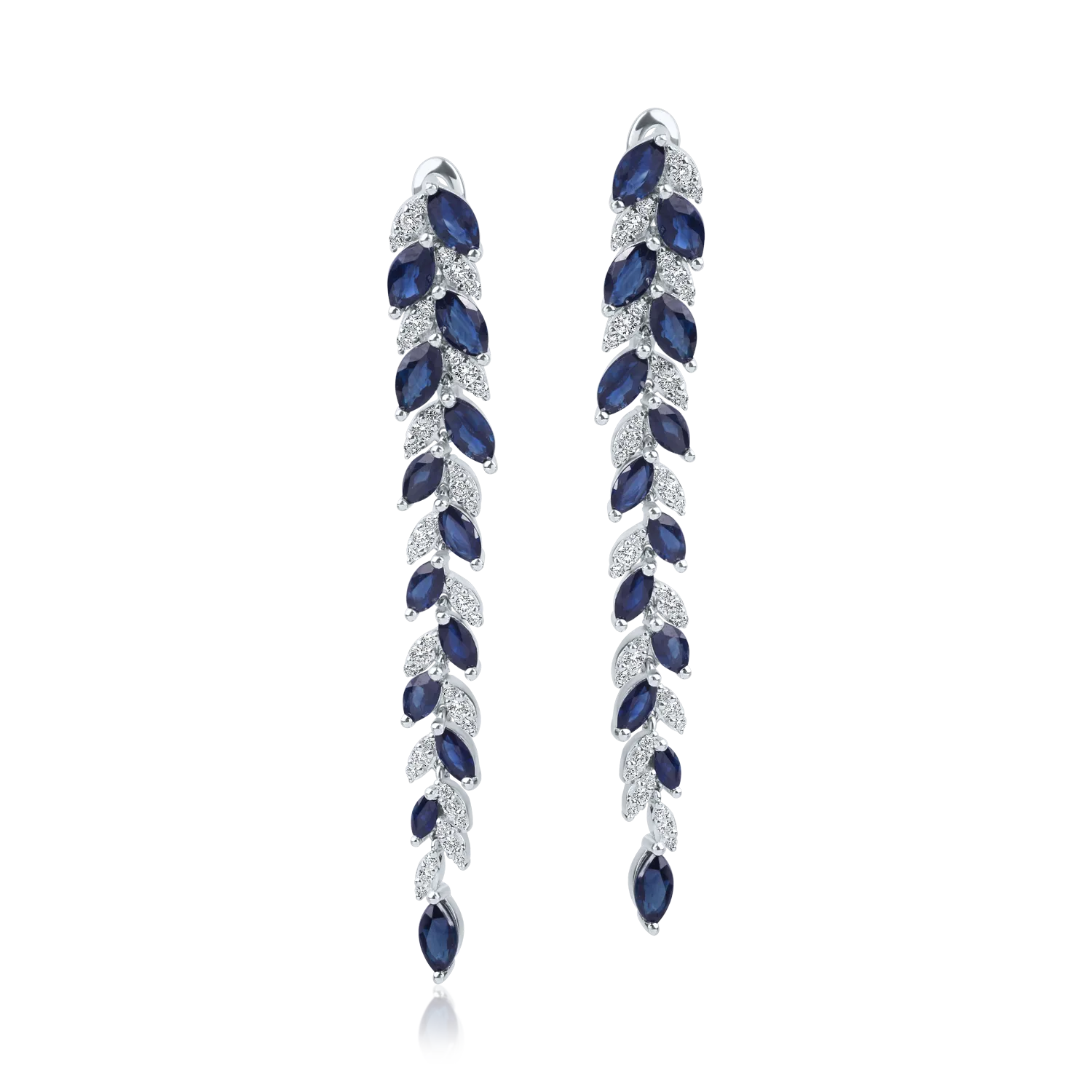 White gold long earrings with 6.6ct sapphires and 0.84ct diamonds-198987