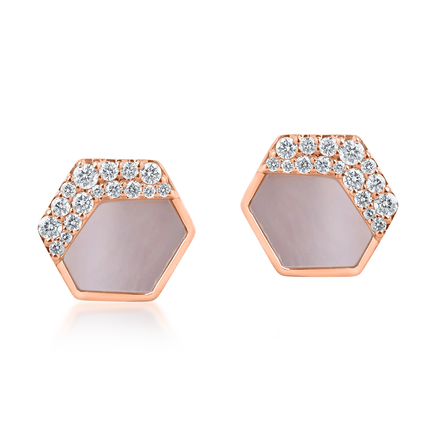 Cercei geometrici din aur roz cu sidef de 1.95ct si diamante de 0.27ct