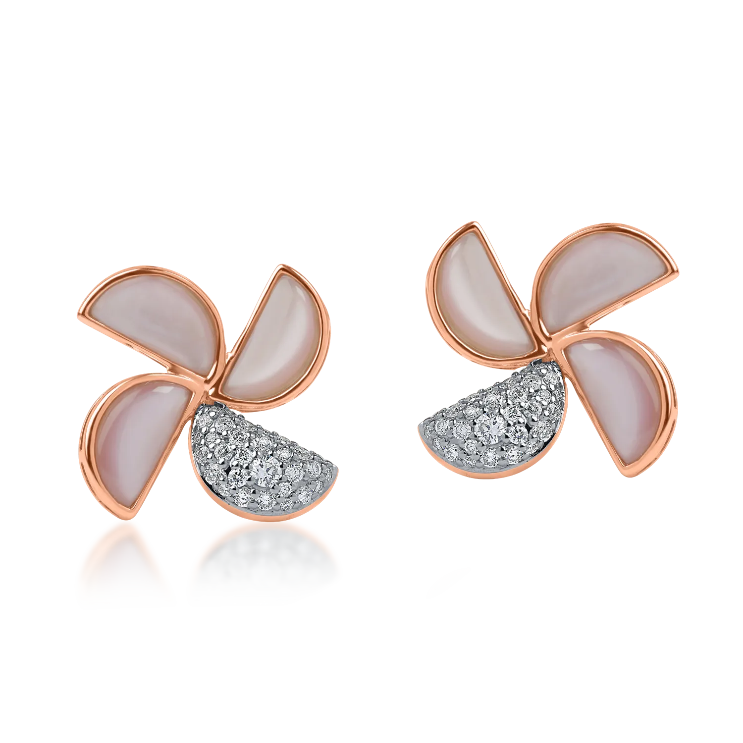 Cercei florali din aur roz cu sidef de 3.38ct si diamante de 0.35ct