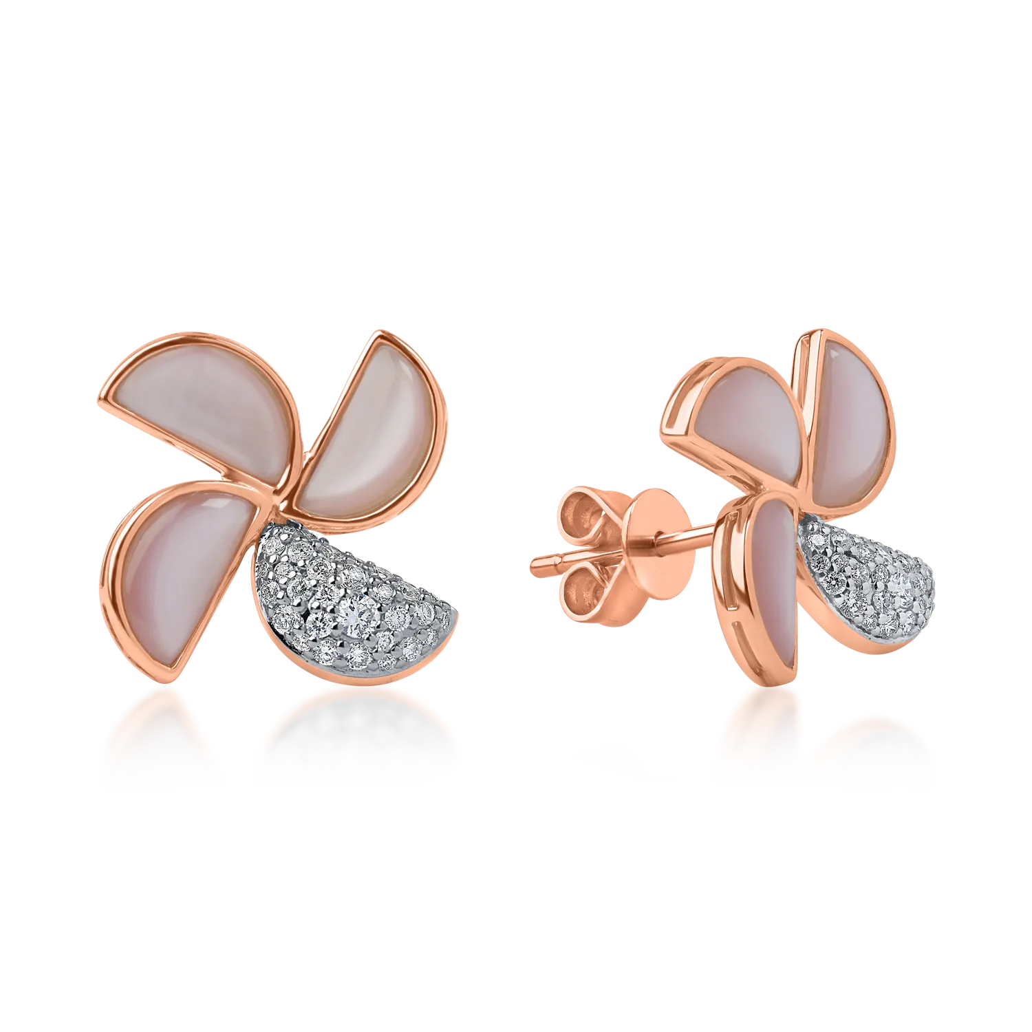 Teilor Cercei florali din aur roz cu sidef de 3.38ct si diamante de 0.35ct
